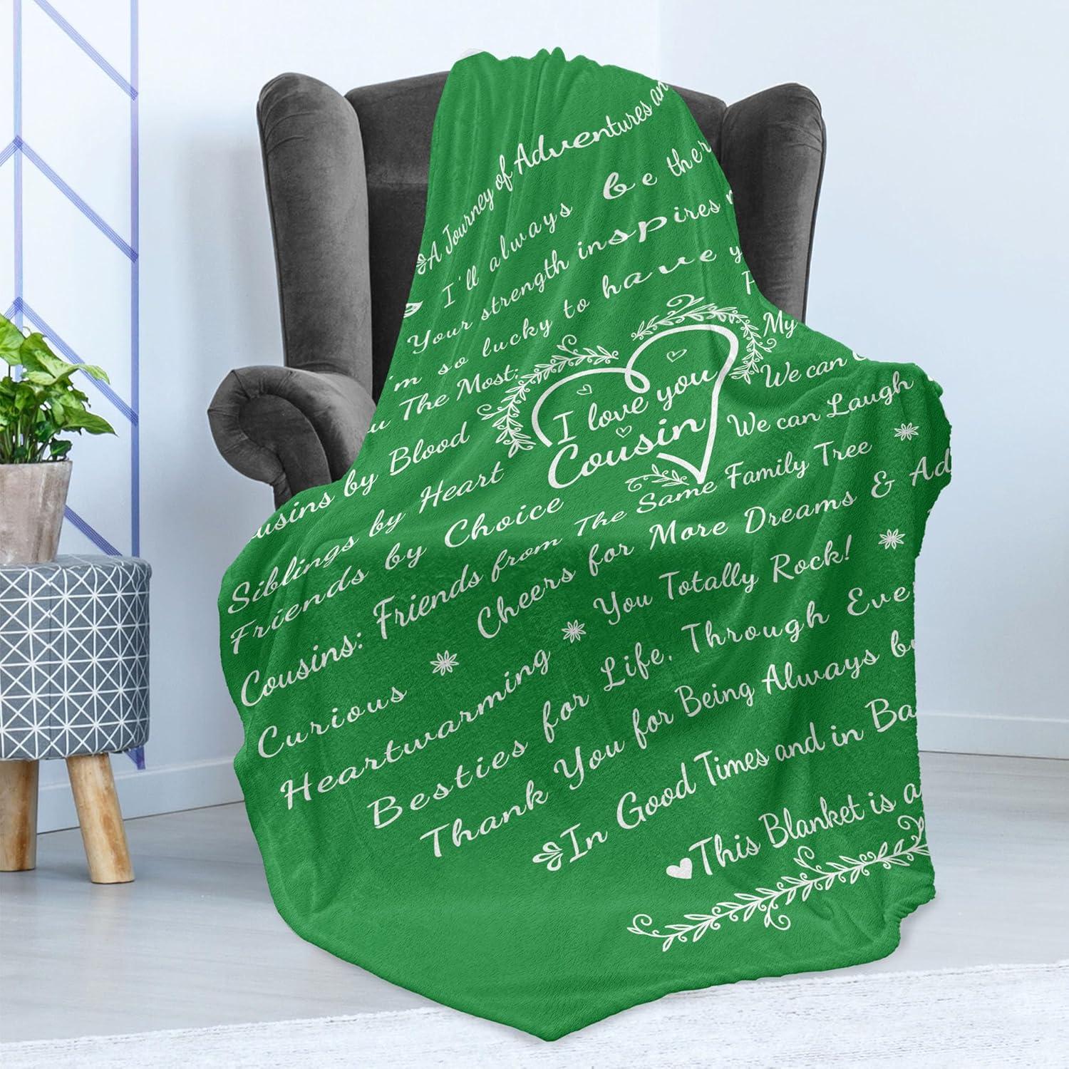 imageAmbesonne Cousin Gift Blanket Custom Gift Idea for Women amp Men Christmas Birthday Present Male Female Flannel Fleece Bed amp Throw Cover Filled with Appreciation Love Words 50 x 70 BlackGreen