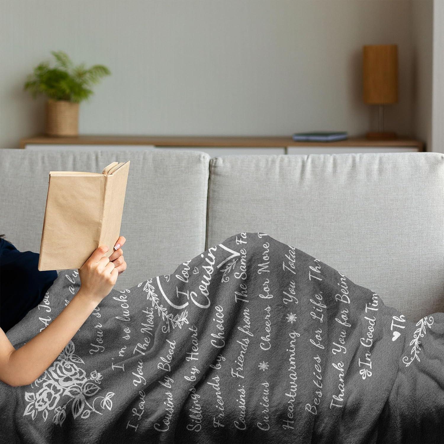 imageAmbesonne Cousin Gift Blanket Custom Gift Idea for Women amp Men Christmas Birthday Present Male Female Flannel Fleece Bed amp Throw Cover Filled with Appreciation Love Words 50 x 70 BlackGrey