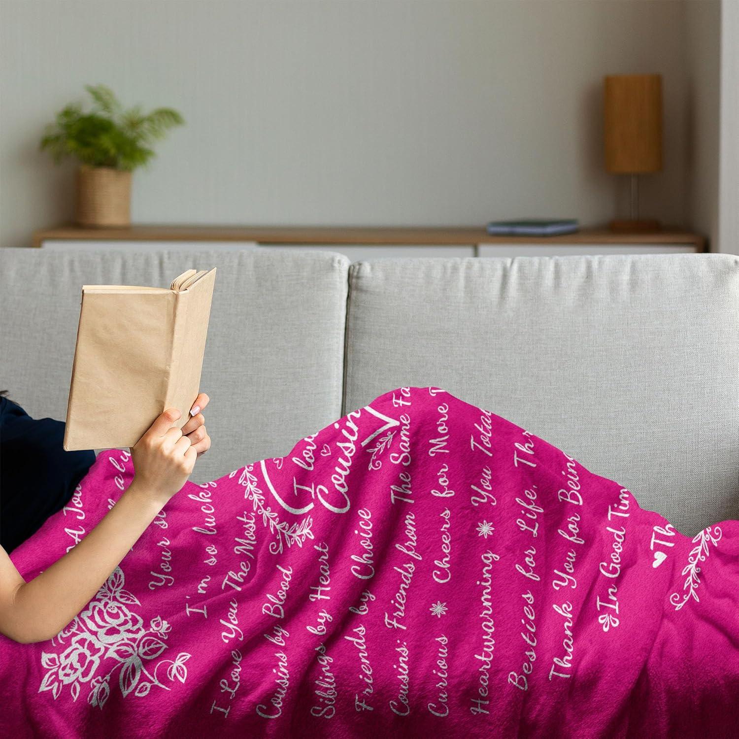 imageAmbesonne Cousin Gift Blanket Custom Gift Idea for Women amp Men Christmas Birthday Present Male Female Flannel Fleece Bed amp Throw Cover Filled with Appreciation Love Words 50 x 70 BlackMagenta
