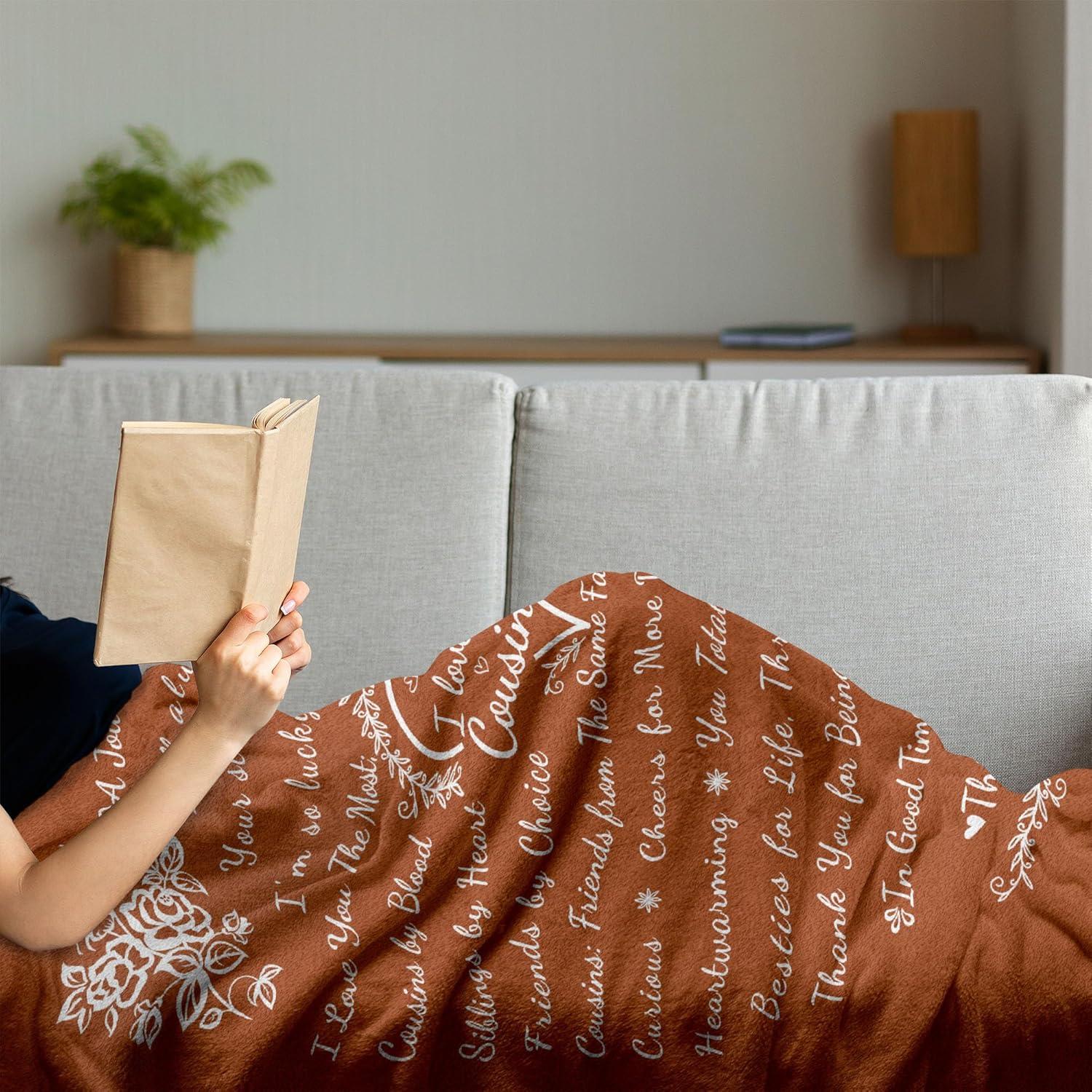 imageAmbesonne Cousin Gift Blanket Custom Gift Idea for Women amp Men Christmas Birthday Present Male Female Flannel Fleece Bed amp Throw Cover Filled with Appreciation Love Words 50 x 70 BlackRust