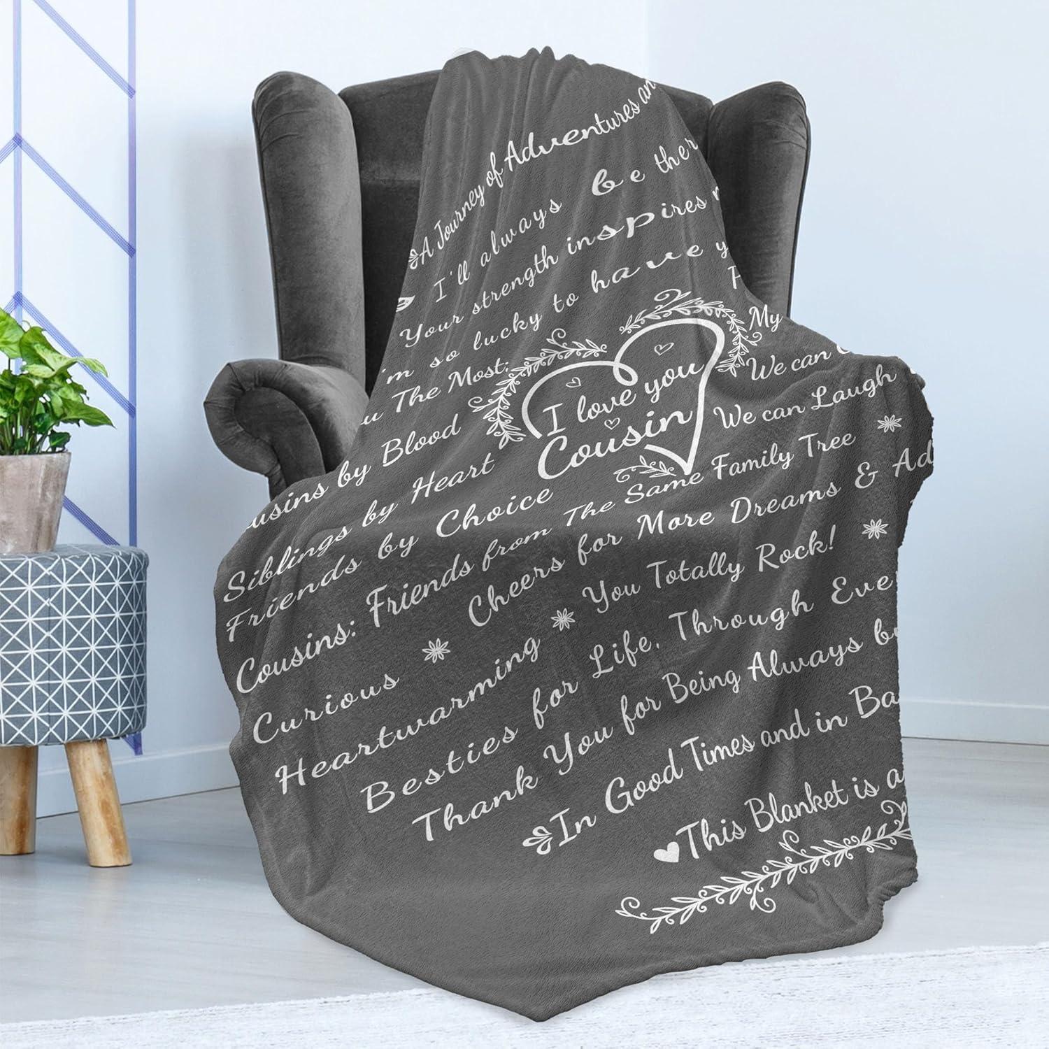 imageAmbesonne Cousin Gift Blanket Custom Gift Idea for Women amp Men Christmas Birthday Present Male Female Flannel Fleece Bed amp Throw Cover Filled with Appreciation Love Words 50 x 70 BlackGrey