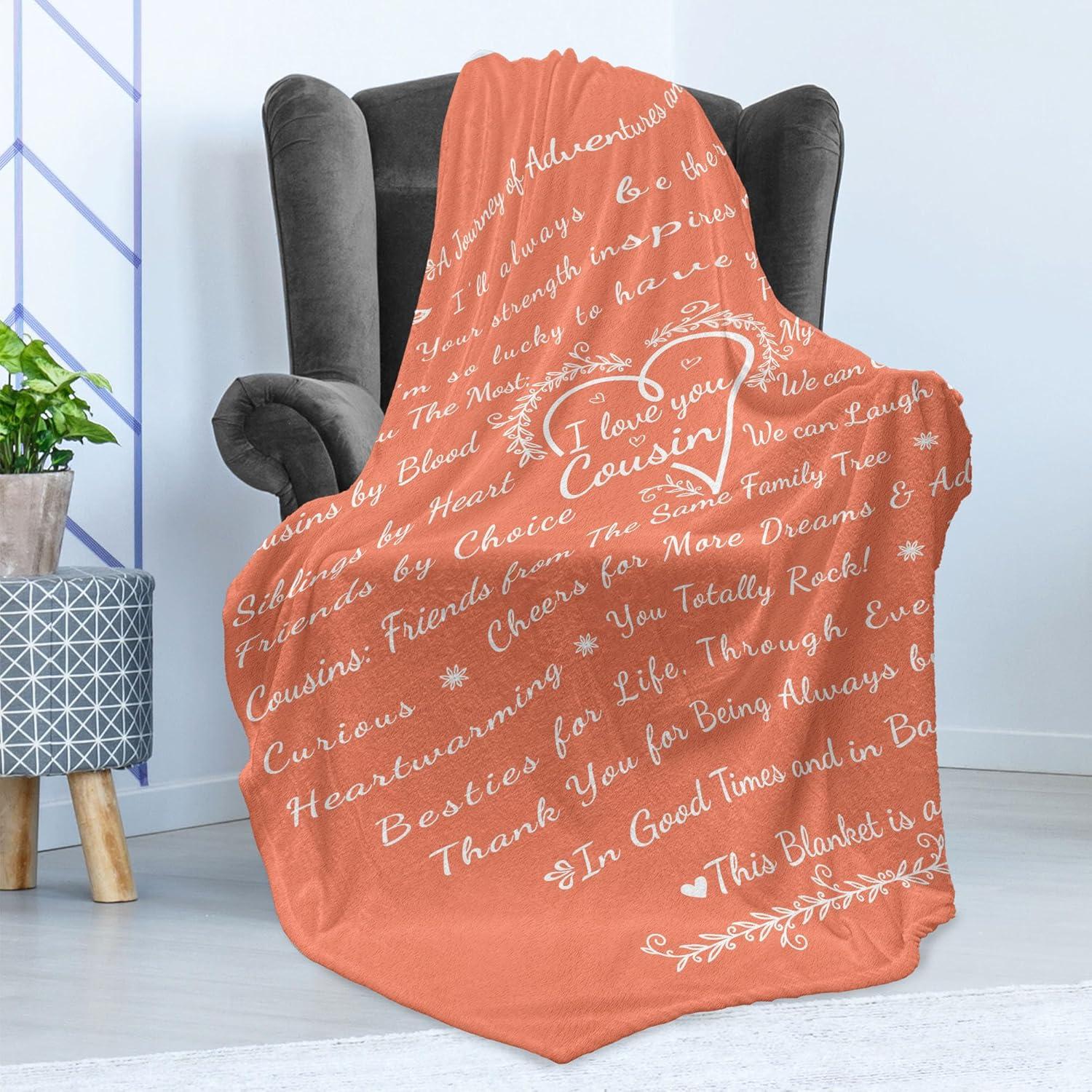 imageAmbesonne Cousin Gift Blanket Custom Gift Idea for Women amp Men Christmas Birthday Present Male Female Flannel Fleece Bed amp Throw Cover Filled with Appreciation Love Words 50 x 70 BlackCoral