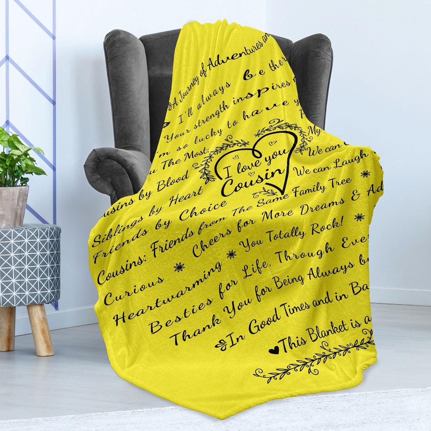 imageAmbesonne Cousin Gift Blanket Custom Gift Idea for Women amp Men Christmas Birthday Present Male Female Flannel Fleece Bed amp Throw Cover Filled with Appreciation Love Words 50 x 70 BlackYellow