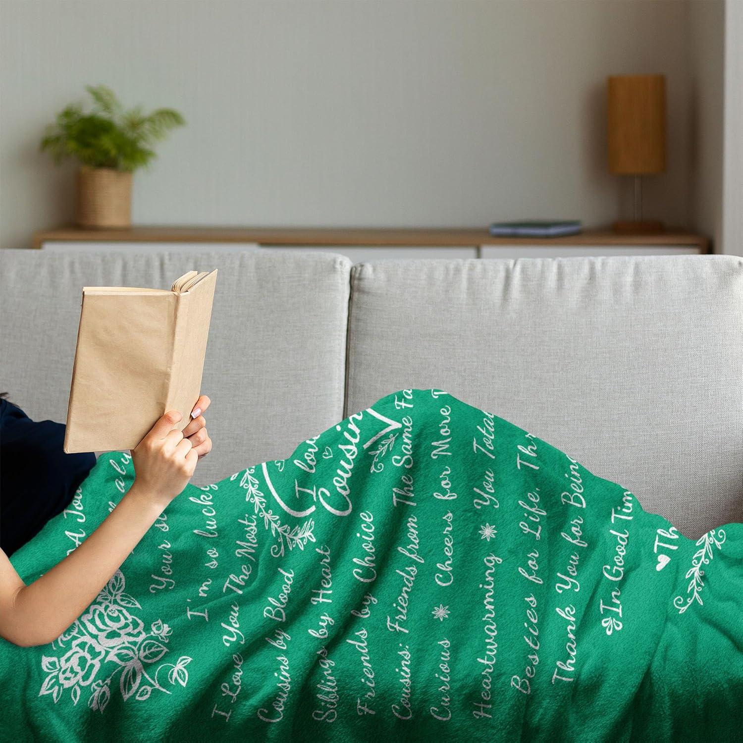 imageAmbesonne Cousin Gift Blanket Custom Gift Idea for Women amp Men Christmas Birthday Present Male Female Flannel Fleece Bed amp Throw Cover Filled with Appreciation Love Words 50 x 70 BlackJade Green
