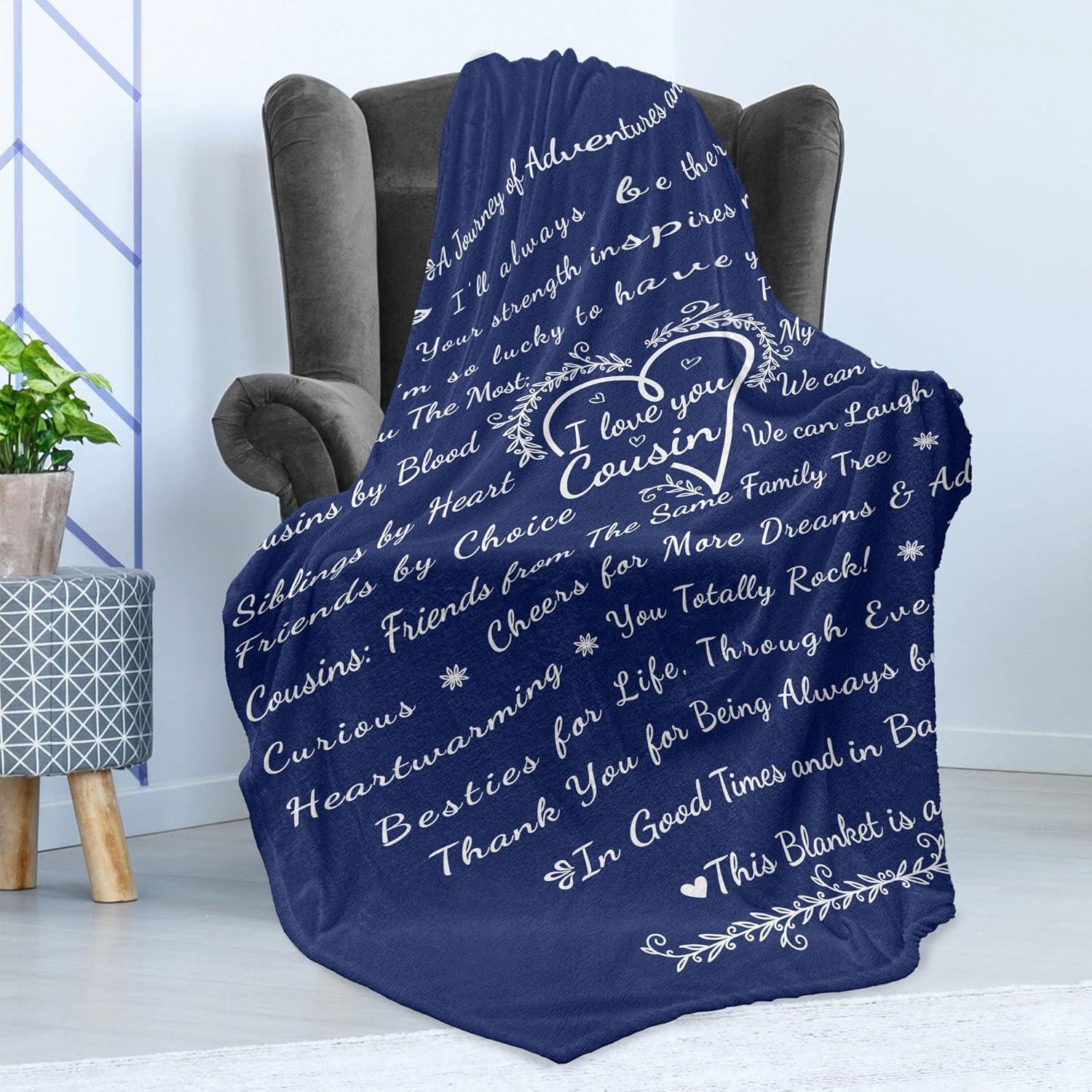 imageAmbesonne Cousin Gift Blanket Custom Gift Idea for Women amp Men Christmas Birthday Present Male Female Flannel Fleece Bed amp Throw Cover Filled with Appreciation Love Words 50 x 70 BlackNavy Blue