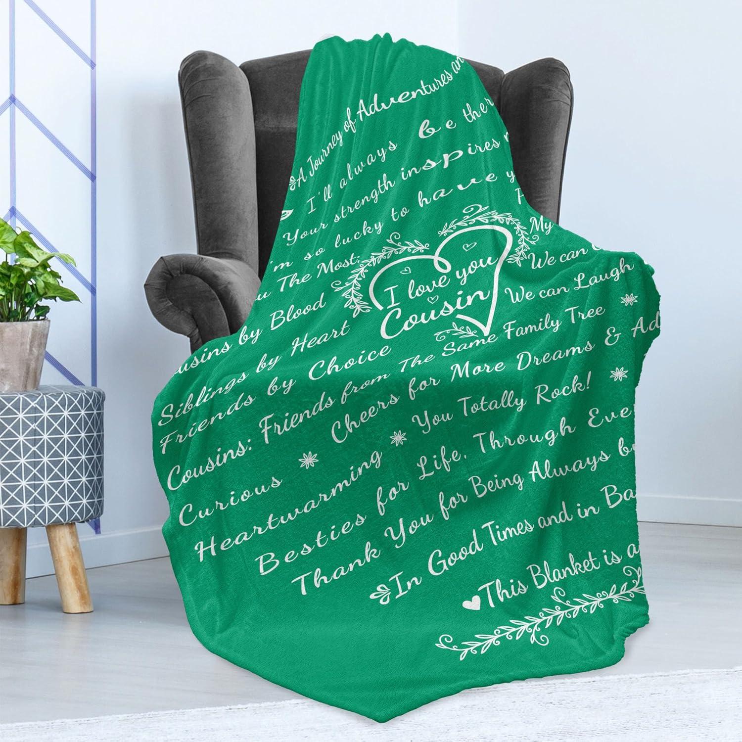 imageAmbesonne Cousin Gift Blanket Custom Gift Idea for Women amp Men Christmas Birthday Present Male Female Flannel Fleece Bed amp Throw Cover Filled with Appreciation Love Words 50 x 70 BlackJade Green