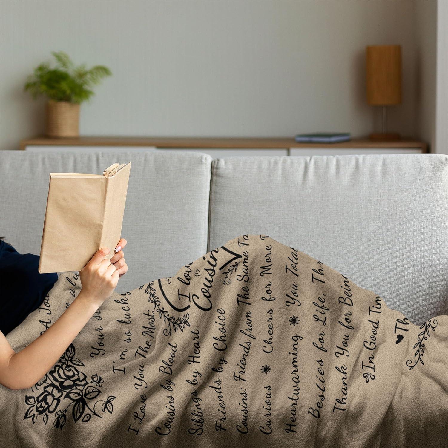 imageAmbesonne Cousin Gift Blanket Custom Gift Idea for Women amp Men Christmas Birthday Present Male Female Flannel Fleece Bed amp Throw Cover Filled with Appreciation Love Words 50 x 70 BlackTan