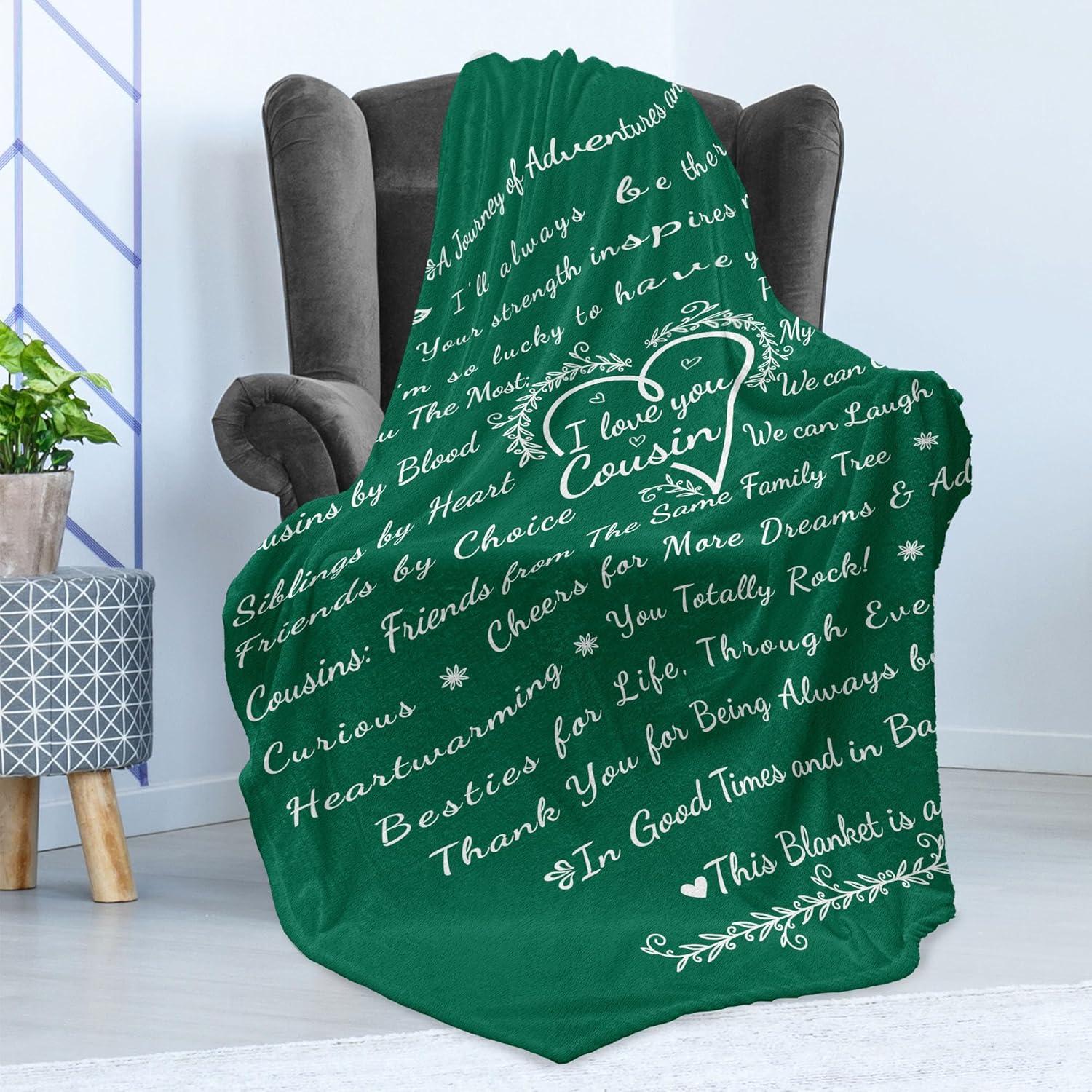 imageAmbesonne Cousin Gift Blanket Custom Gift Idea for Women amp Men Christmas Birthday Present Male Female Flannel Fleece Bed amp Throw Cover Filled with Appreciation Love Words 50 x 70 BlackEmerald