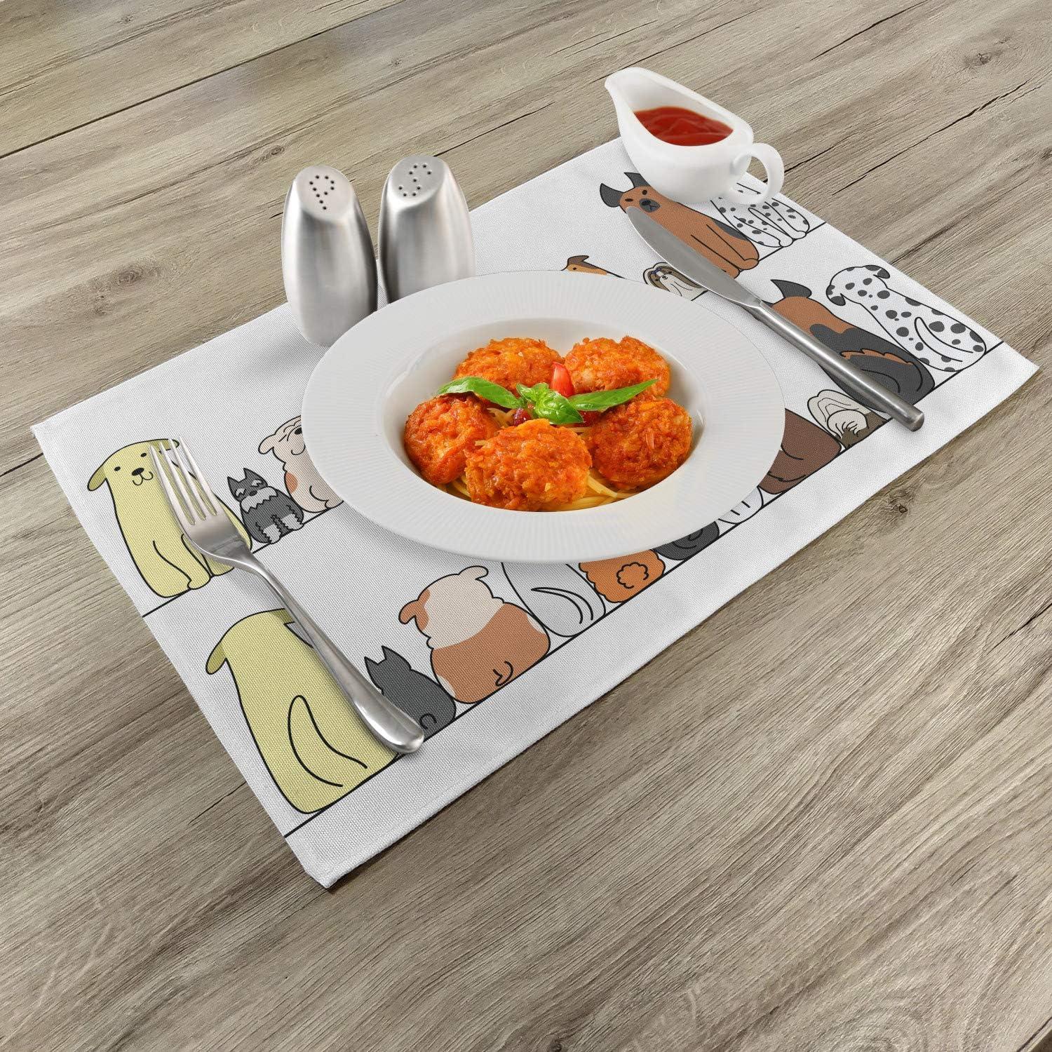 imageAmbesonne Dog Place Mats Set of 4 Multicultural Dog Family in a Row from Back and Front Views Companionship Comic Art Washable Fabric Placemats for Dining Table Standard Size Yellow Brown