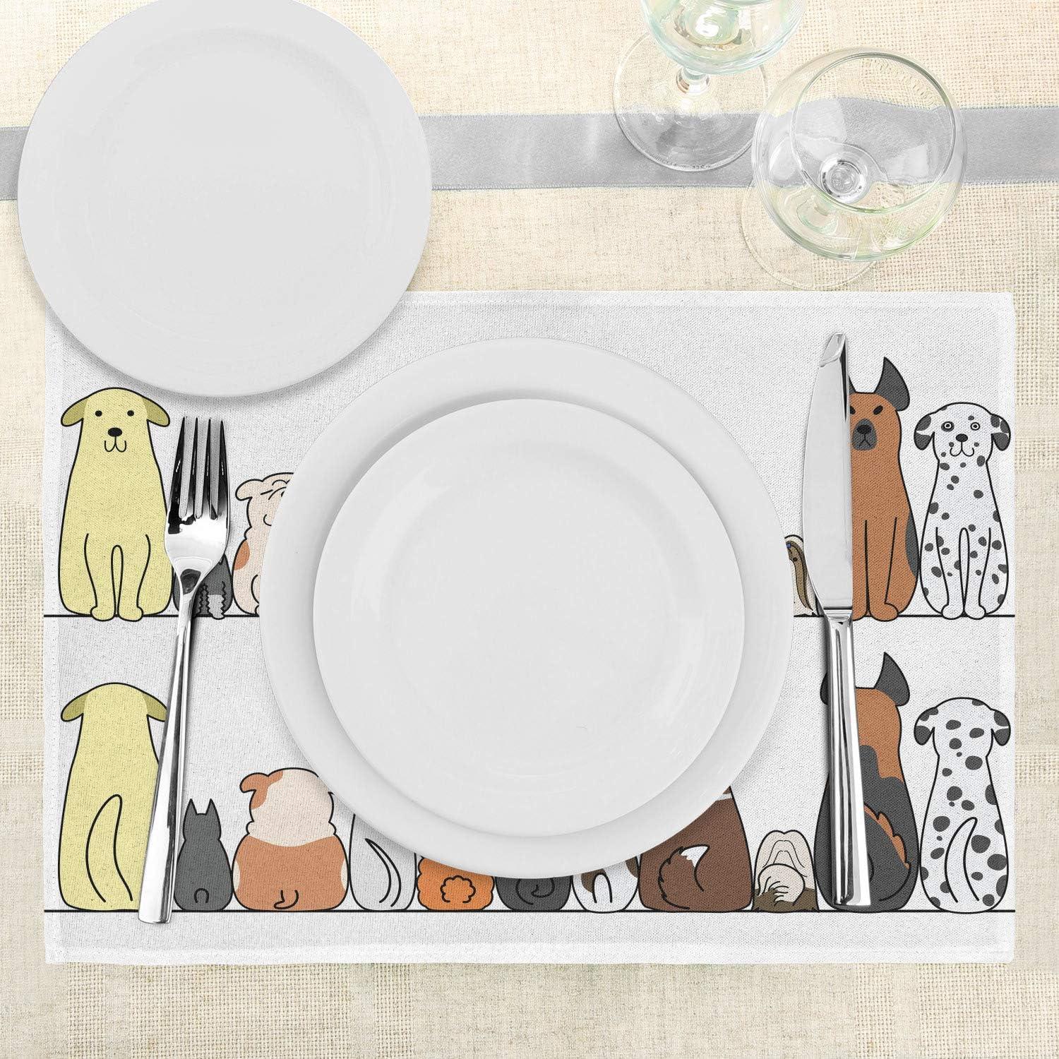 imageAmbesonne Dog Place Mats Set of 4 Multicultural Dog Family in a Row from Back and Front Views Companionship Comic Art Washable Fabric Placemats for Dining Table Standard Size Yellow Brown
