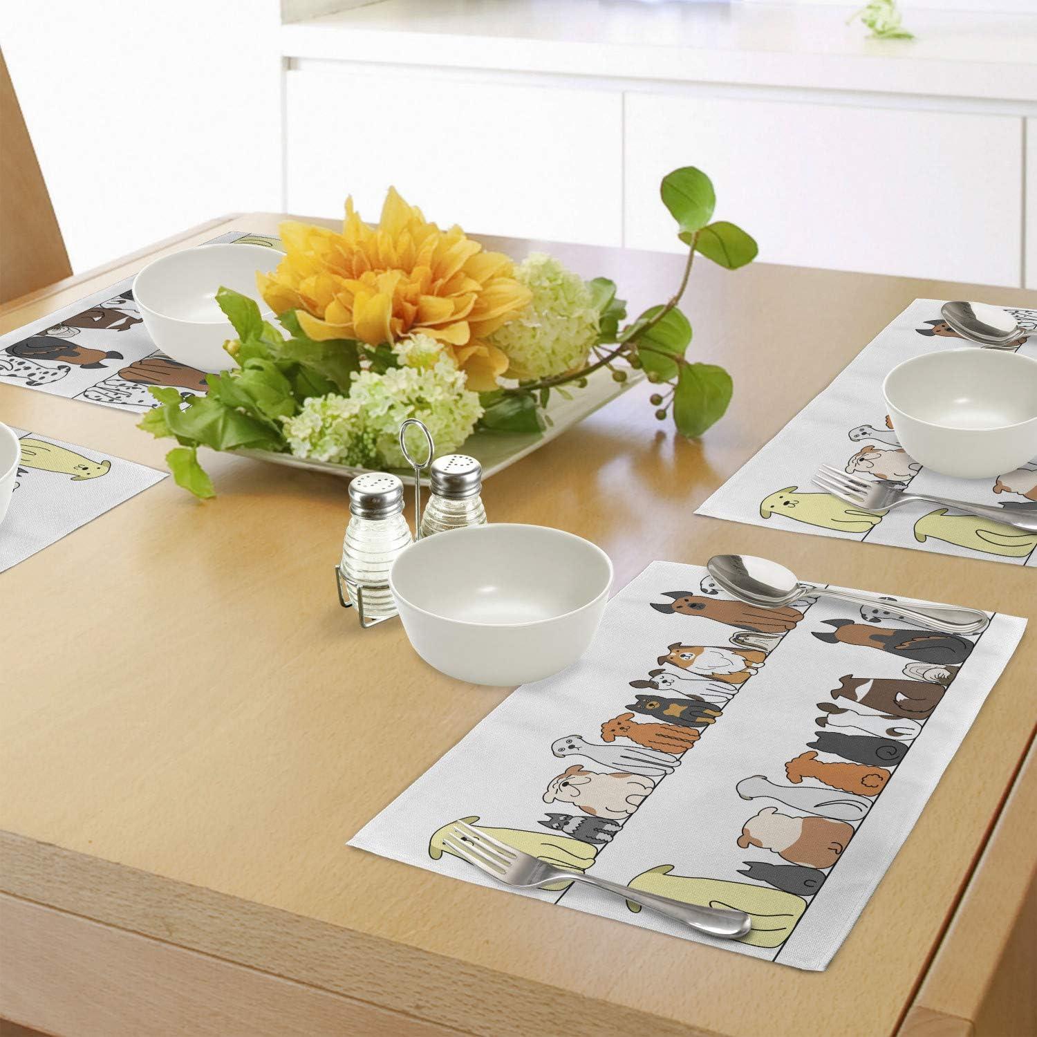 imageAmbesonne Dog Place Mats Set of 4 Multicultural Dog Family in a Row from Back and Front Views Companionship Comic Art Washable Fabric Placemats for Dining Table Standard Size Yellow Brown