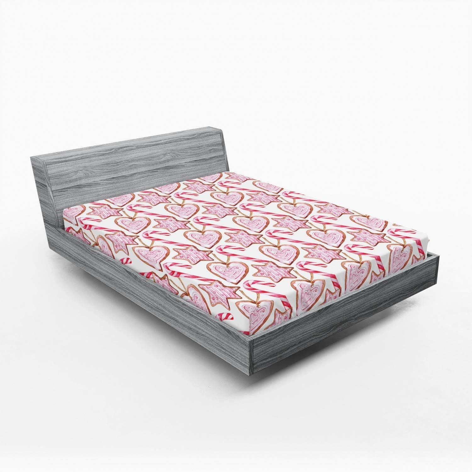 imageAmbesonne Eggplant Fitted Sheet Christmas Inspired Flowers Snowflakes and Swirls in a Violet Delicate Environment Soft Decorative Fabric Bedding AllRound Elastic Pocket Twin Size Violet WhitePink Brown