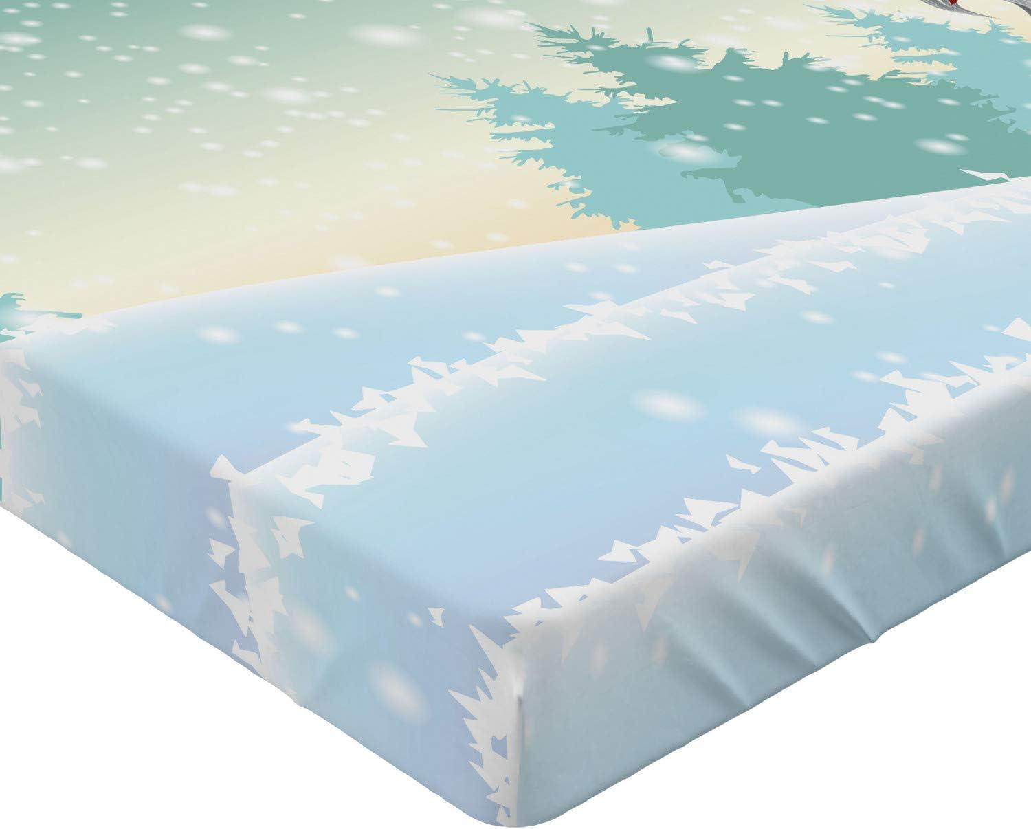 imageAmbesonne Eggplant Fitted Sheet Christmas Inspired Flowers Snowflakes and Swirls in a Violet Delicate Environment Soft Decorative Fabric Bedding AllRound Elastic Pocket Twin Size Violet WhiteMint Green Pale Blue