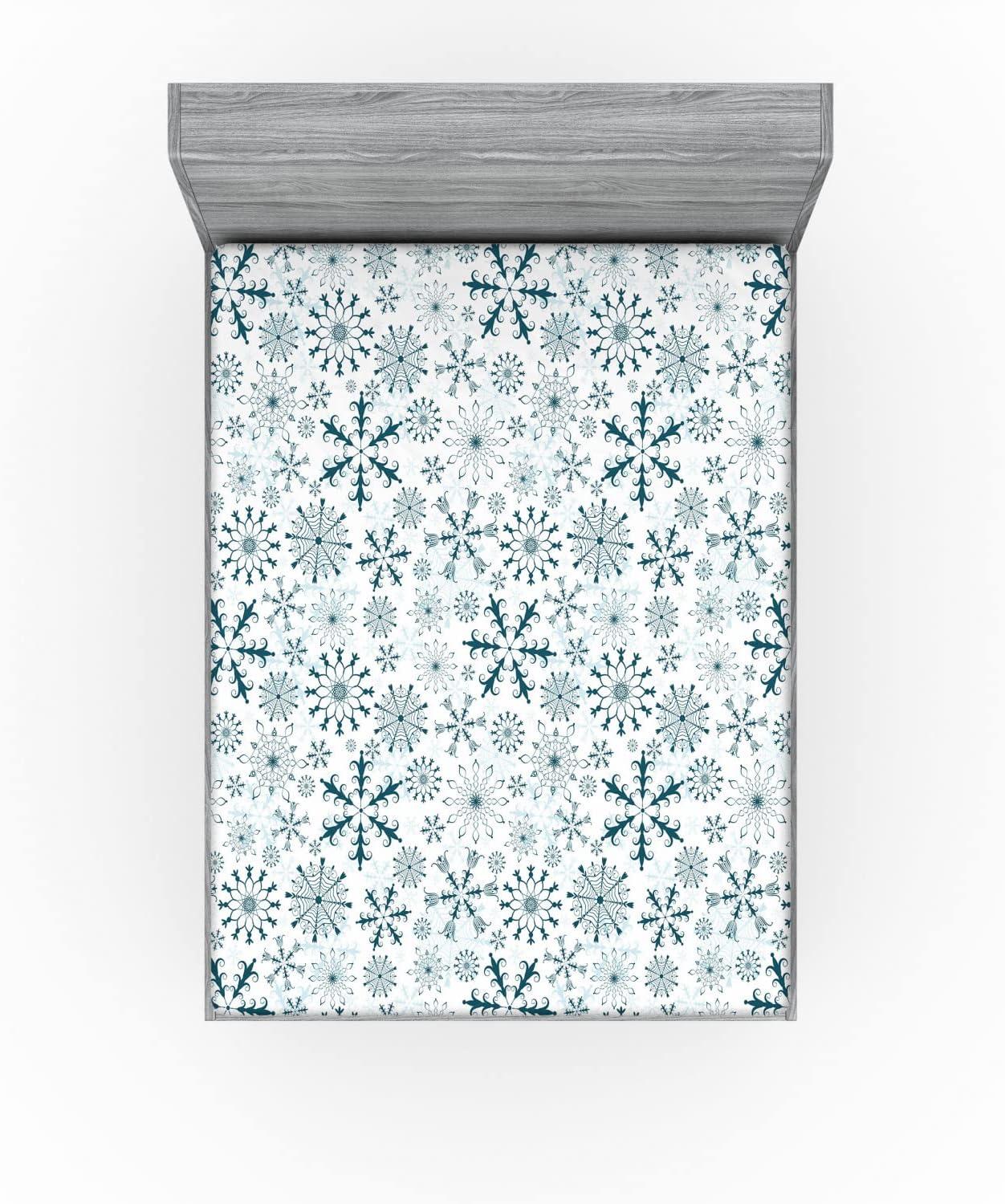 imageAmbesonne Eggplant Fitted Sheet Christmas Inspired Flowers Snowflakes and Swirls in a Violet Delicate Environment Soft Decorative Fabric Bedding AllRound Elastic Pocket Twin Size Violet WhiteTeal White