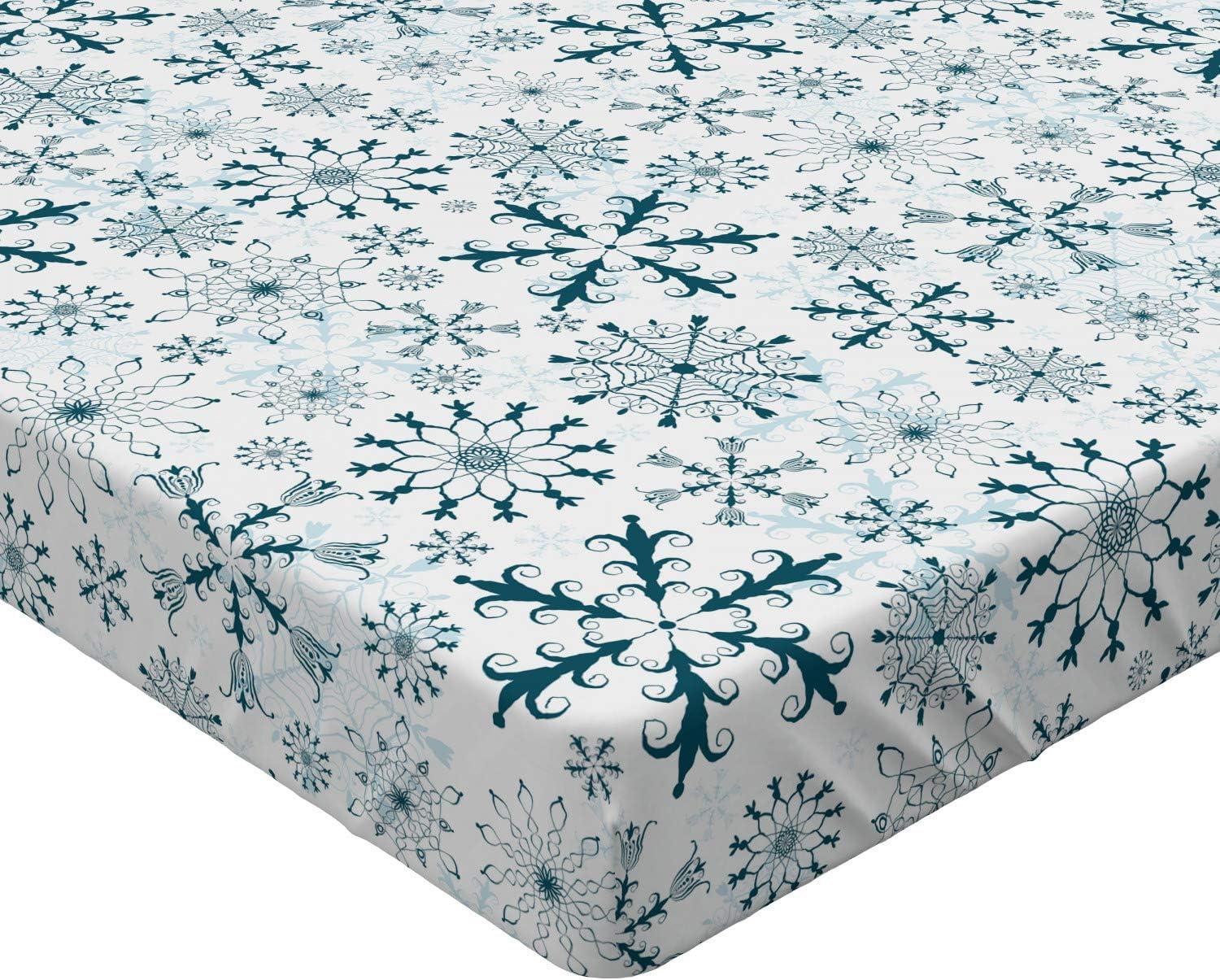 imageAmbesonne Eggplant Fitted Sheet Christmas Inspired Flowers Snowflakes and Swirls in a Violet Delicate Environment Soft Decorative Fabric Bedding AllRound Elastic Pocket Twin Size Violet WhiteTeal White