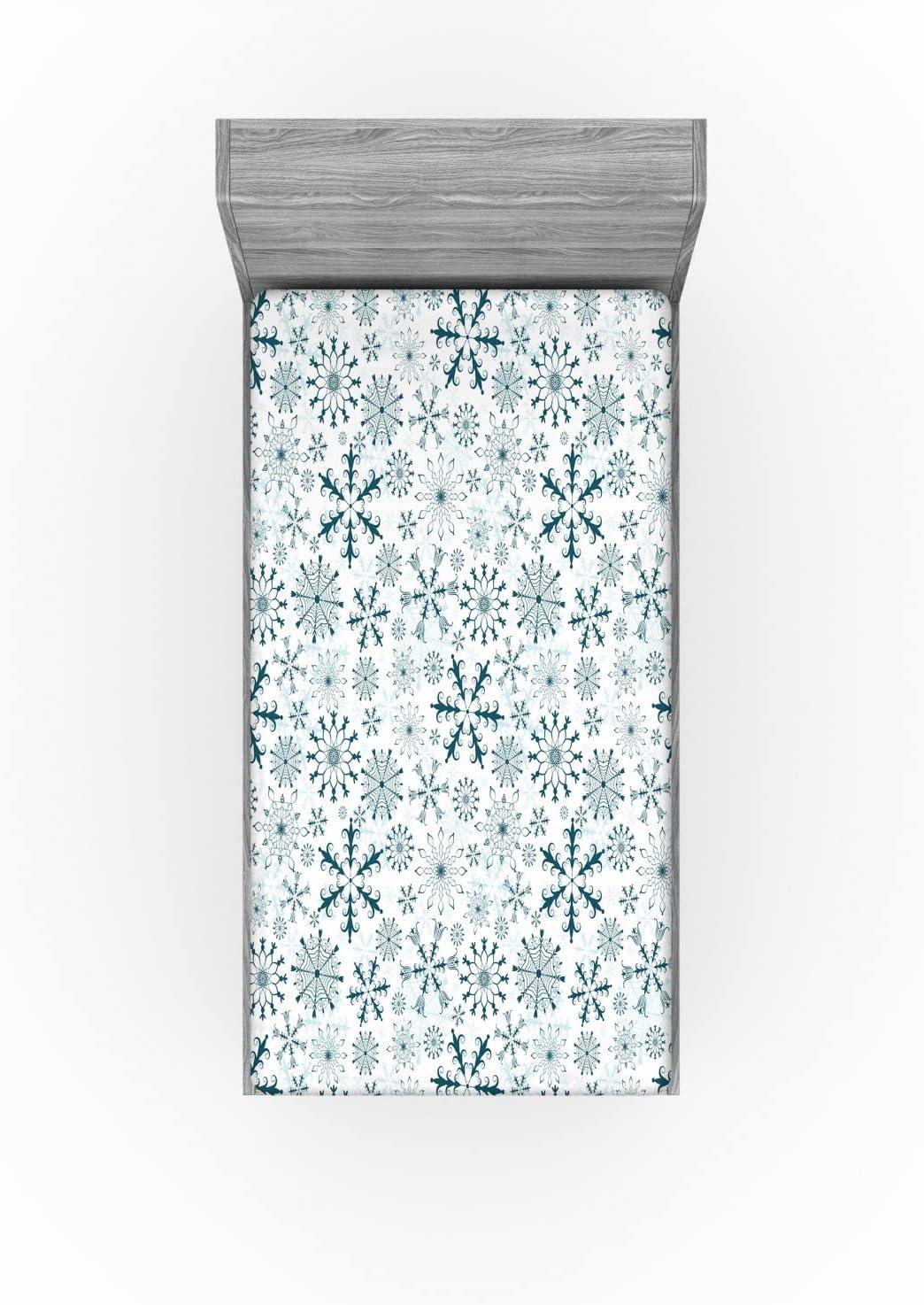 imageAmbesonne Eggplant Fitted Sheet Christmas Inspired Flowers Snowflakes and Swirls in a Violet Delicate Environment Soft Decorative Fabric Bedding AllRound Elastic Pocket Twin Size Violet WhiteTeal White