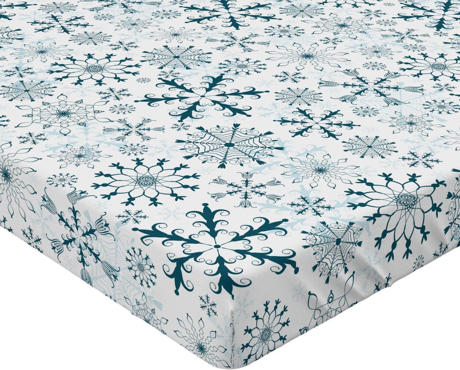 imageAmbesonne Eggplant Fitted Sheet Christmas Inspired Flowers Snowflakes and Swirls in a Violet Delicate Environment Soft Decorative Fabric Bedding AllRound Elastic Pocket Twin Size Violet WhiteTeal White