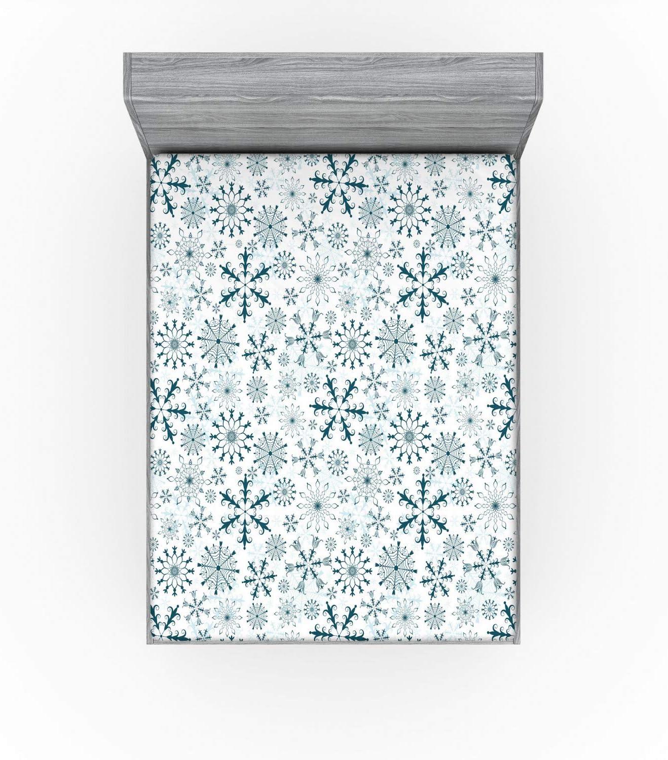 imageAmbesonne Eggplant Fitted Sheet Christmas Inspired Flowers Snowflakes and Swirls in a Violet Delicate Environment Soft Decorative Fabric Bedding AllRound Elastic Pocket Twin Size Violet WhiteTeal White