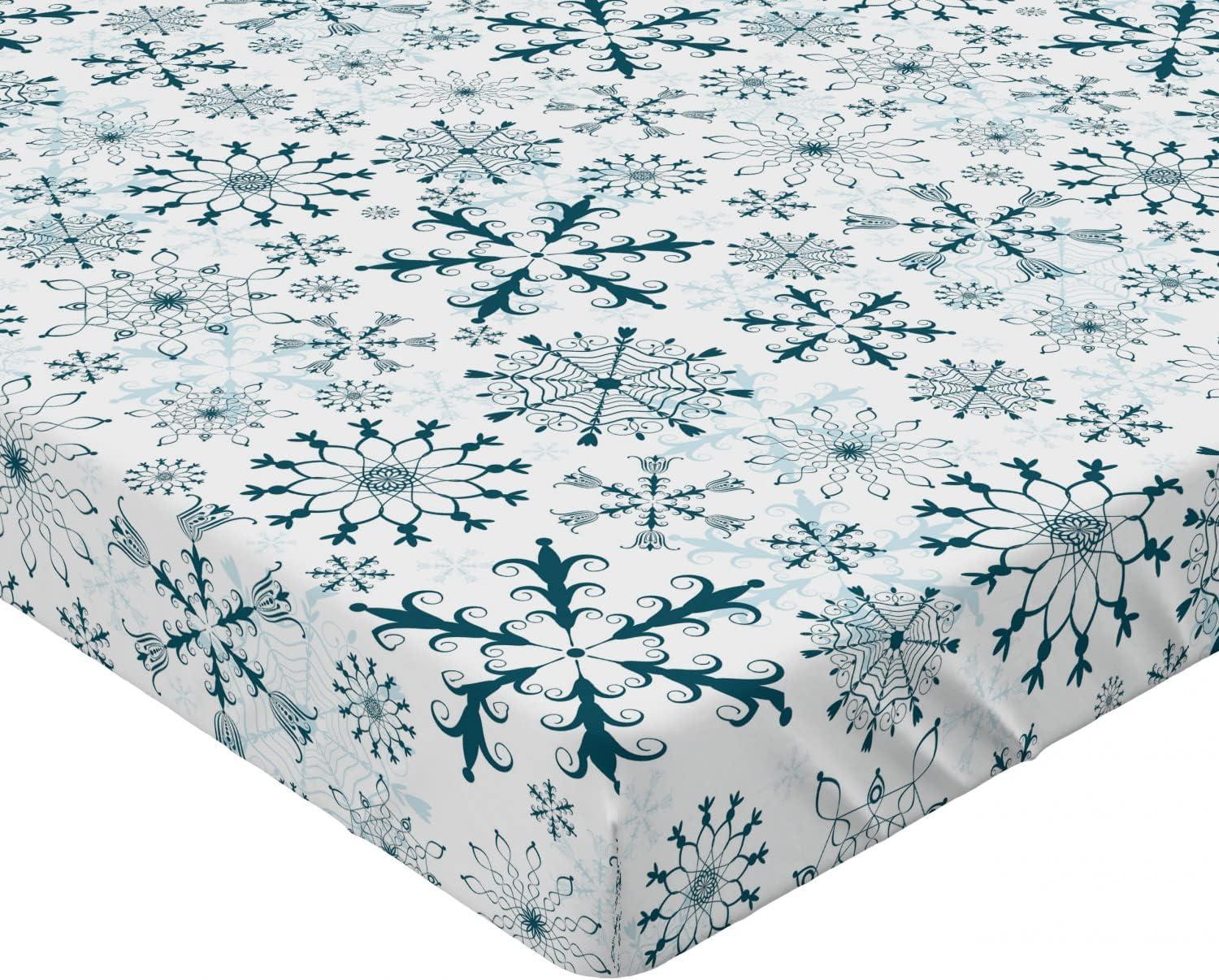 imageAmbesonne Eggplant Fitted Sheet Christmas Inspired Flowers Snowflakes and Swirls in a Violet Delicate Environment Soft Decorative Fabric Bedding AllRound Elastic Pocket Twin Size Violet WhiteTeal White