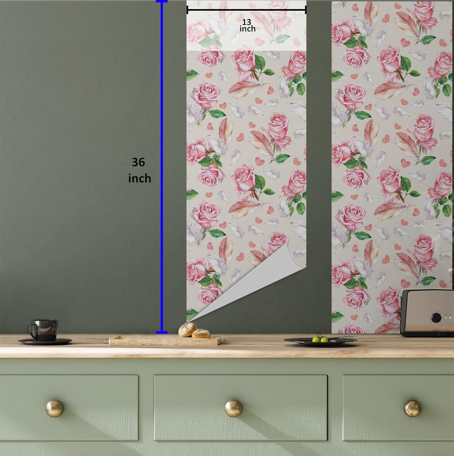 imageAmbesonne Floral Peel amp Stick Wallpaper for Home Romantic Concept Art Featuring Rose Flowers Hearts Leaves Valentine SelfAdhesive Living Room Kitchen Accent 13 x 36 Pastel Pink and Fern Green