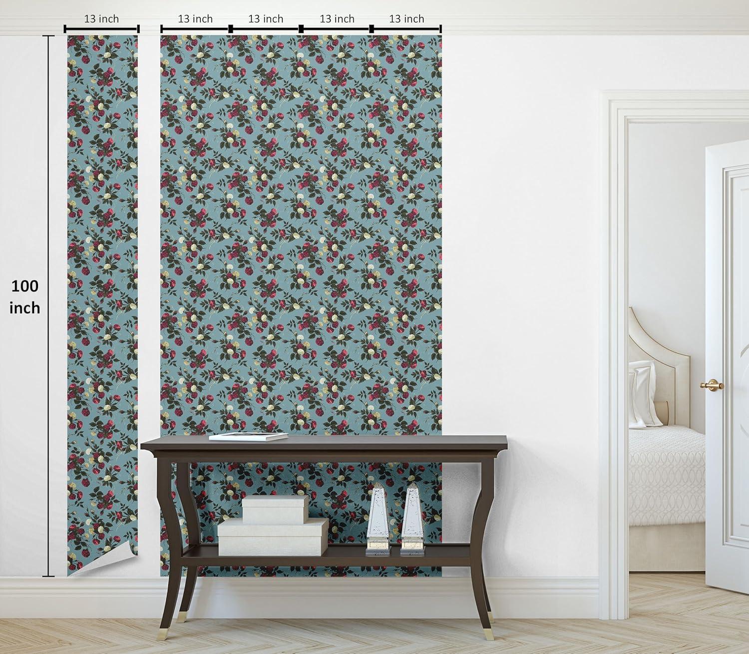 imageAmbesonne Floral Peel amp Stick Wallpaper for Home Valentines Day Theme Vintage Style Romantic Roses Pattern Plot SelfAdhesive Living Room Kitchen Accent 13 x 100 Dark Fuchsia and Slate Blue