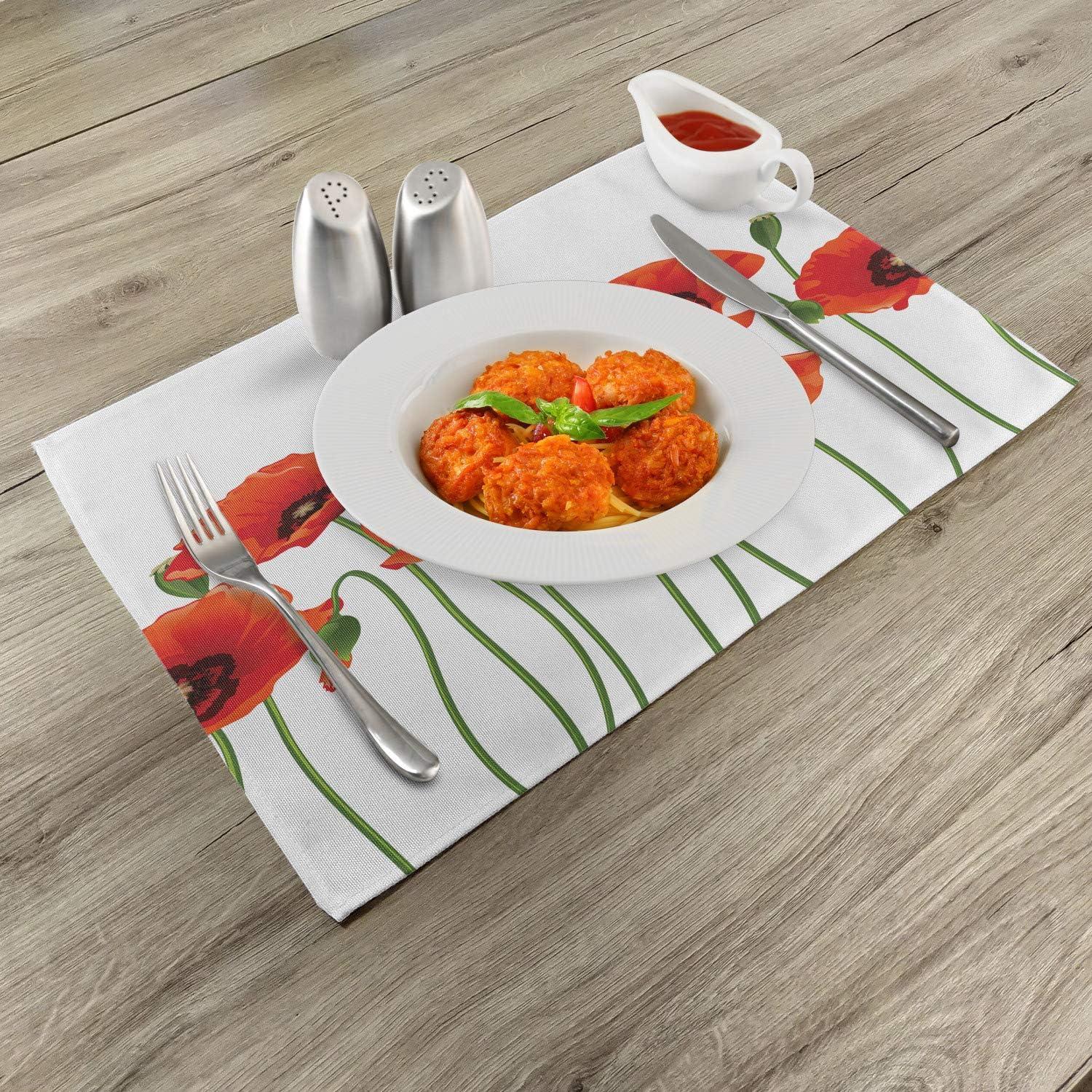 imageAmbesonne Floral Place Mats Set of 4 Poppies of Spring Season Pastoral Flowers Botany Bouquet Field Nature Theme Art Washable Fabric Placemats for Dining Table Standard Size Orange Green