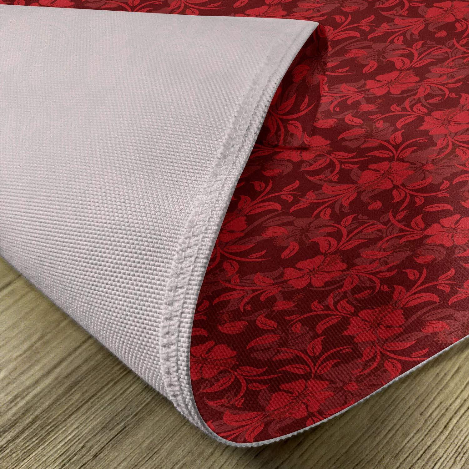 imageAmbesonne Flower Place Mats Set of 4 Floral Details with Leaves Swirls Romantic Vivid Vibrant Pattern Art Print Washable Fabric Placemats for Dining Table Standard Size Burgundy Red