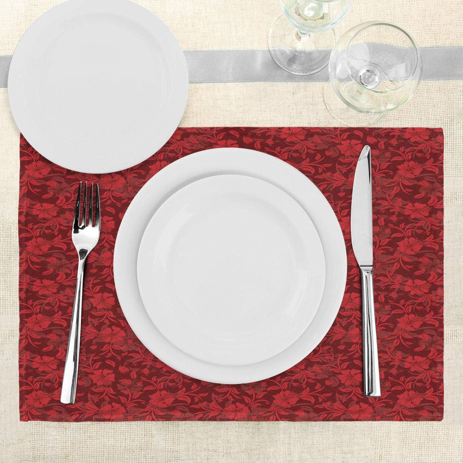 imageAmbesonne Flower Place Mats Set of 4 Floral Details with Leaves Swirls Romantic Vivid Vibrant Pattern Art Print Washable Fabric Placemats for Dining Table Standard Size Burgundy Red