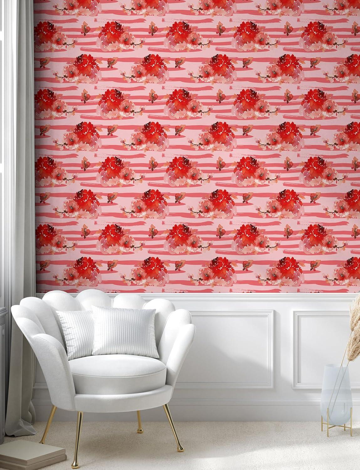 imageAmbesonne Garden Peel amp Stick Wallpaper for Home Flowers Watercolor Splashes Valentine Romantic Theme Illustration SelfAdhesive Living Room Kitchen Accent 13 x 36 Dark Pink Coral and Blush