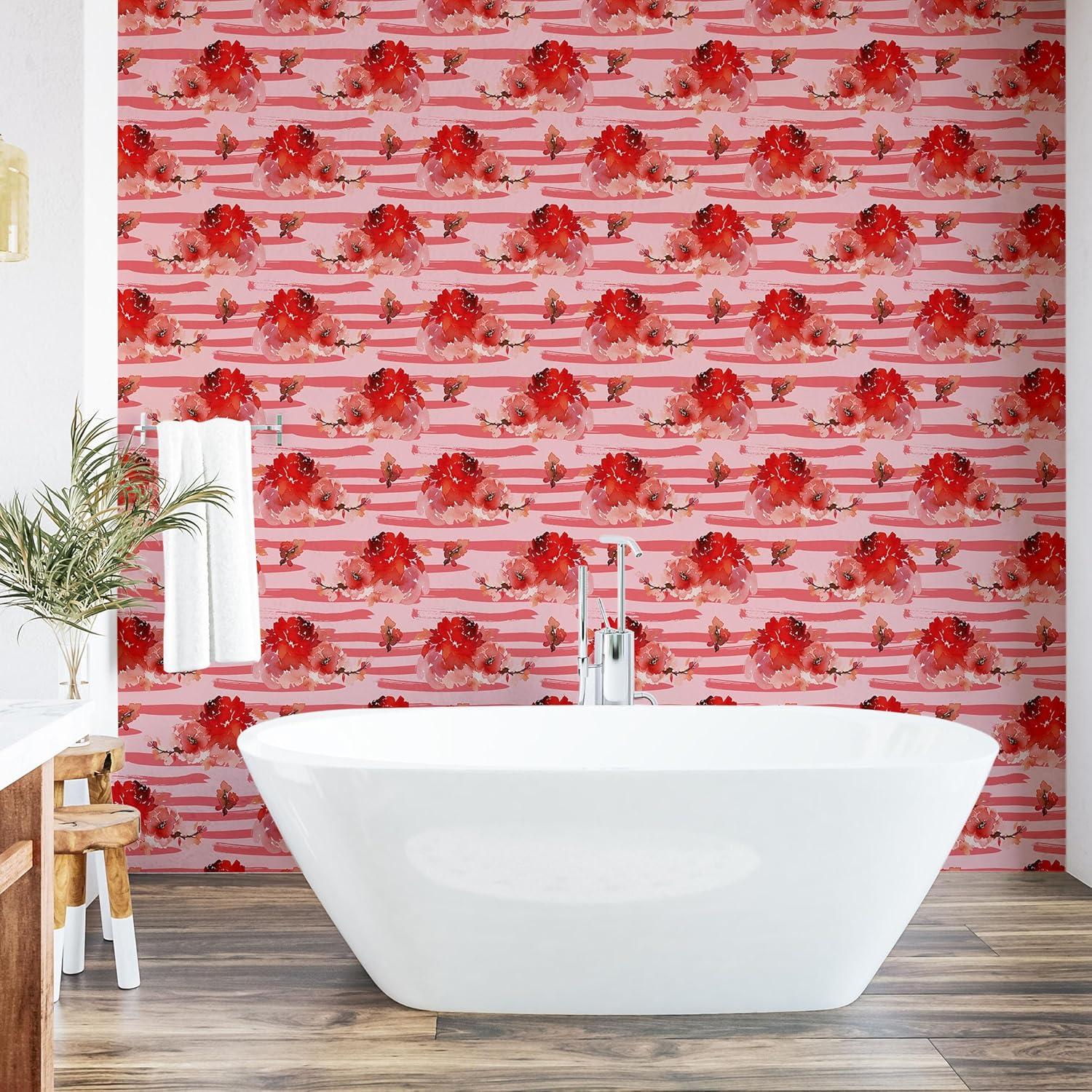 imageAmbesonne Garden Peel amp Stick Wallpaper for Home Flowers Watercolor Splashes Valentine Romantic Theme Illustration SelfAdhesive Living Room Kitchen Accent 13 x 36 Dark Pink Coral and Blush