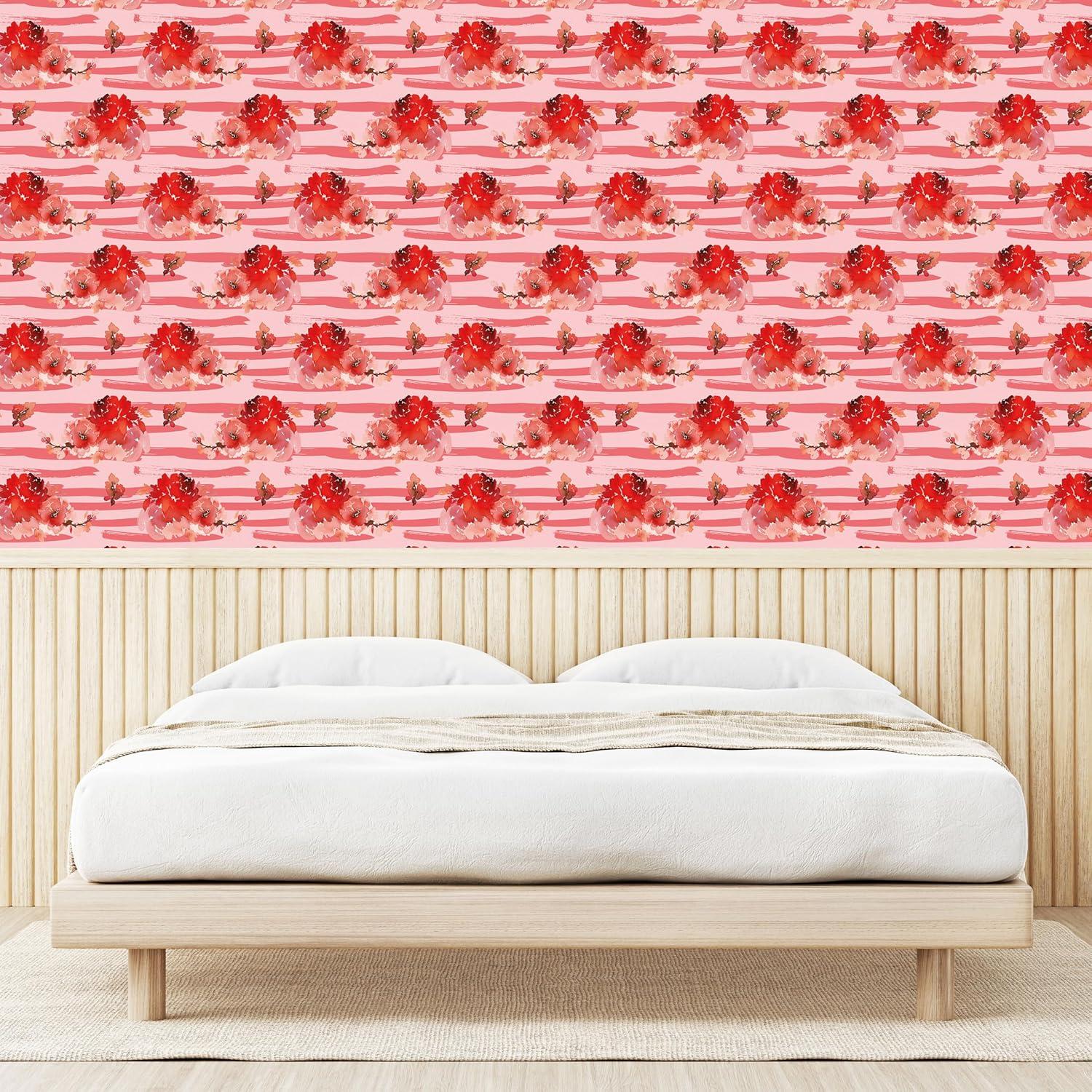 imageAmbesonne Garden Peel amp Stick Wallpaper for Home Flowers Watercolor Splashes Valentine Romantic Theme Illustration SelfAdhesive Living Room Kitchen Accent 13 x 36 Dark Pink Coral and Blush