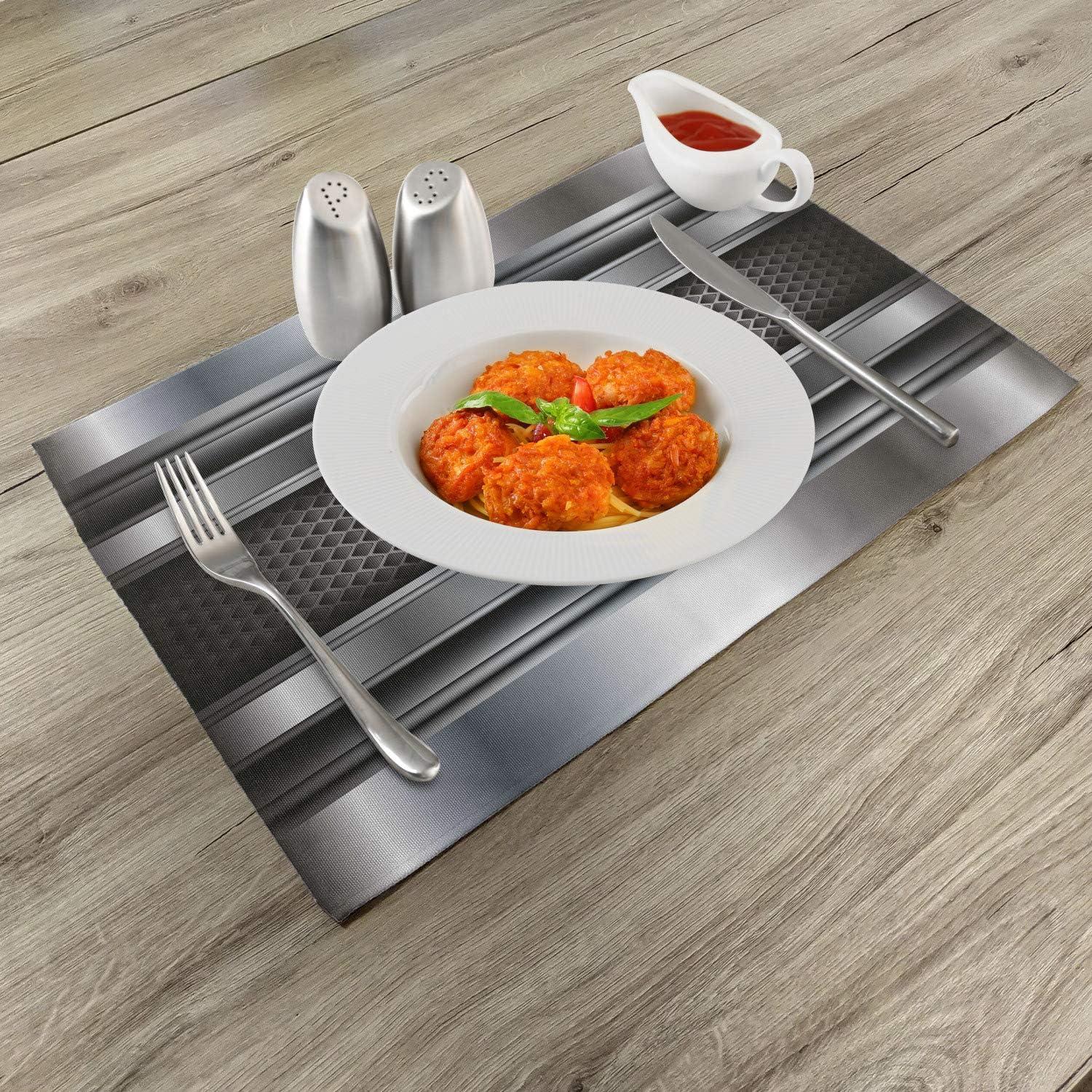 imageAmbesonne Grey Place Mats Set of 4 Realistic Vivid Looking Steel Plates Image Heavy Industry Technology Themed Print Washable Fabric Placemats for Dining Table Standard Size Silver Grey