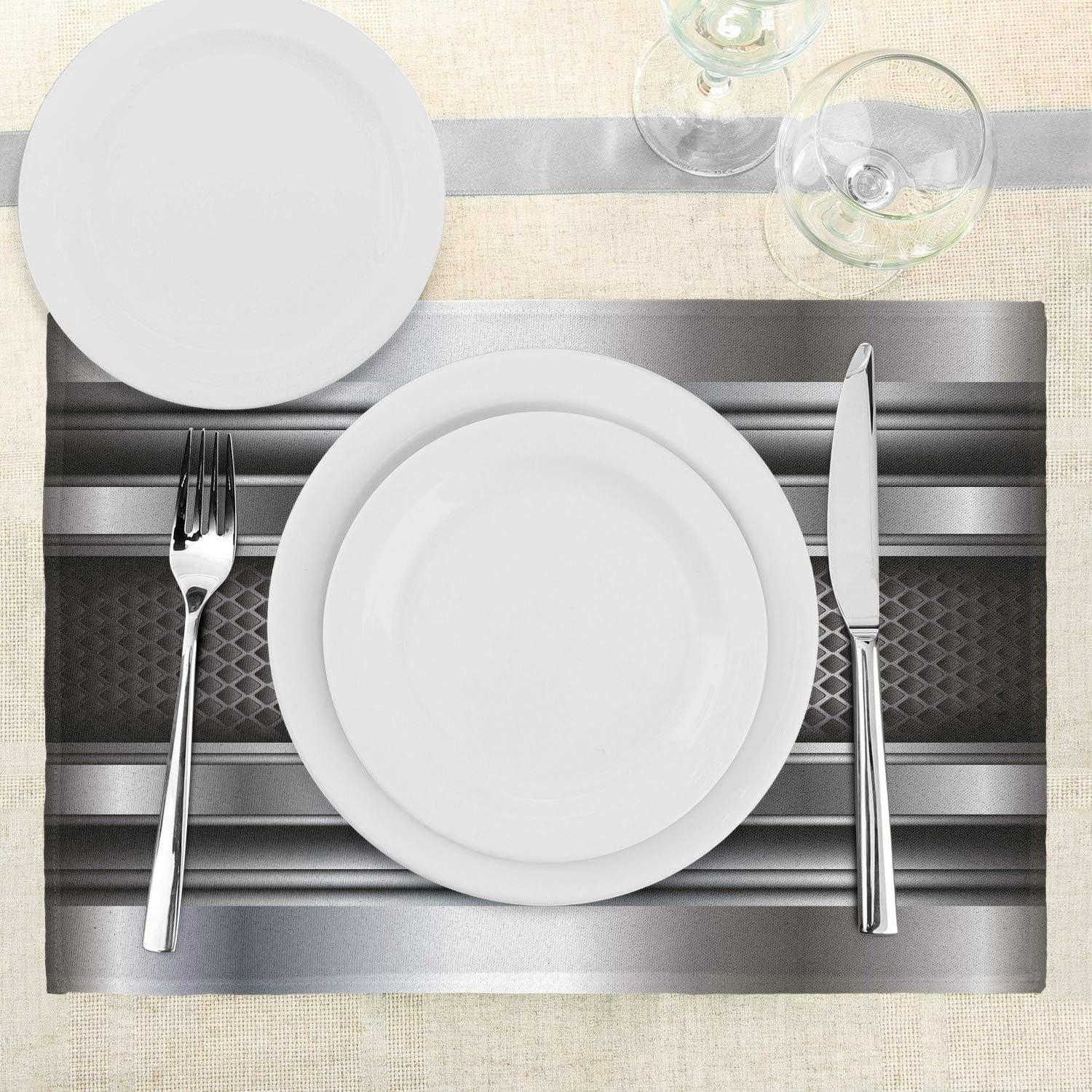 imageAmbesonne Grey Place Mats Set of 4 Realistic Vivid Looking Steel Plates Image Heavy Industry Technology Themed Print Washable Fabric Placemats for Dining Table Standard Size Silver Grey