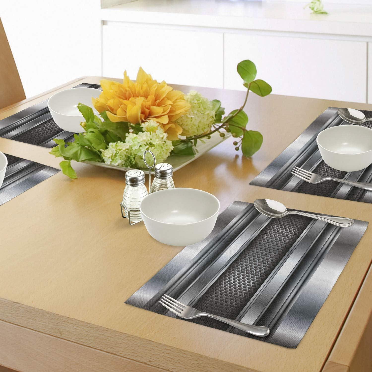 imageAmbesonne Grey Place Mats Set of 4 Realistic Vivid Looking Steel Plates Image Heavy Industry Technology Themed Print Washable Fabric Placemats for Dining Table Standard Size Silver Grey