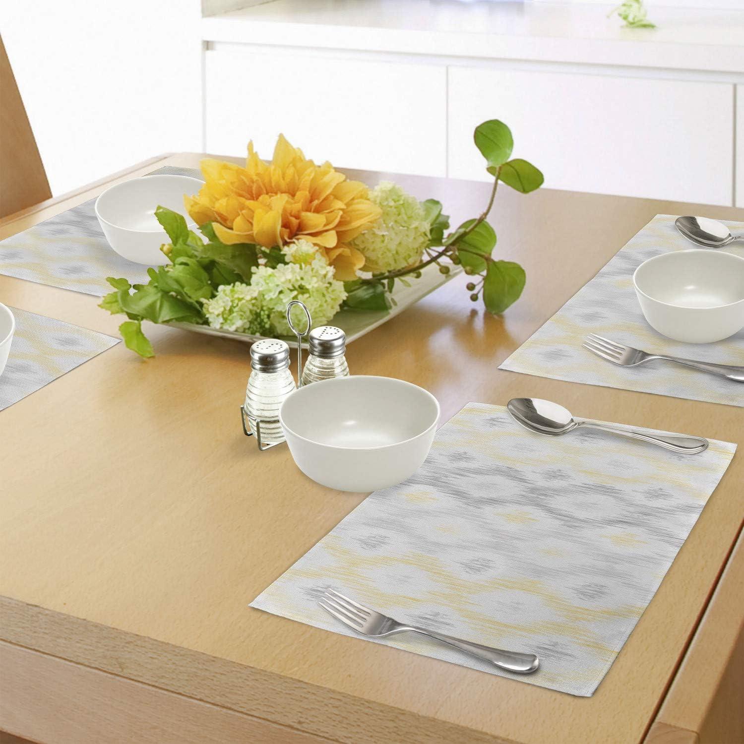 imageAmbesonne Grey and Yellow Place Mats Set of 4 Sketchy Hand Drawn Abstract Chain Like Design Washable Fabric Placemats for Dining Table Standard Size Grey Yellow