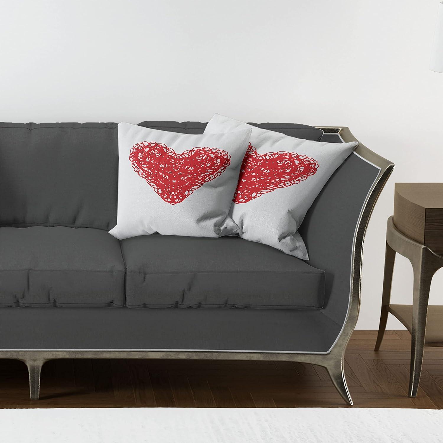 imageAmbesonne Heart Decorative Throw Pillow Case Pack of 2 Scribble Drawing Romantic Shape Valentines Day Jumble Lines Minimalist Print Couch Bedroom Living Room Cushion Cover 24 Vermilion White