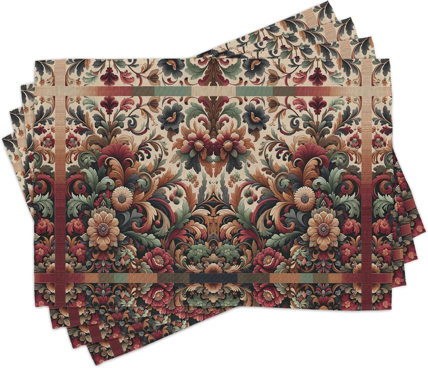 imageAmbesonne Horses Table Runner amp Placemats Classic Swedish Dalecarlian Coral Azure Blue Animals and Green Floral Arrangement Set for Dining Table Decor Placemat 4 pcs Runner 16x72 Blue BurgundyRuby Laurel Green and Camel