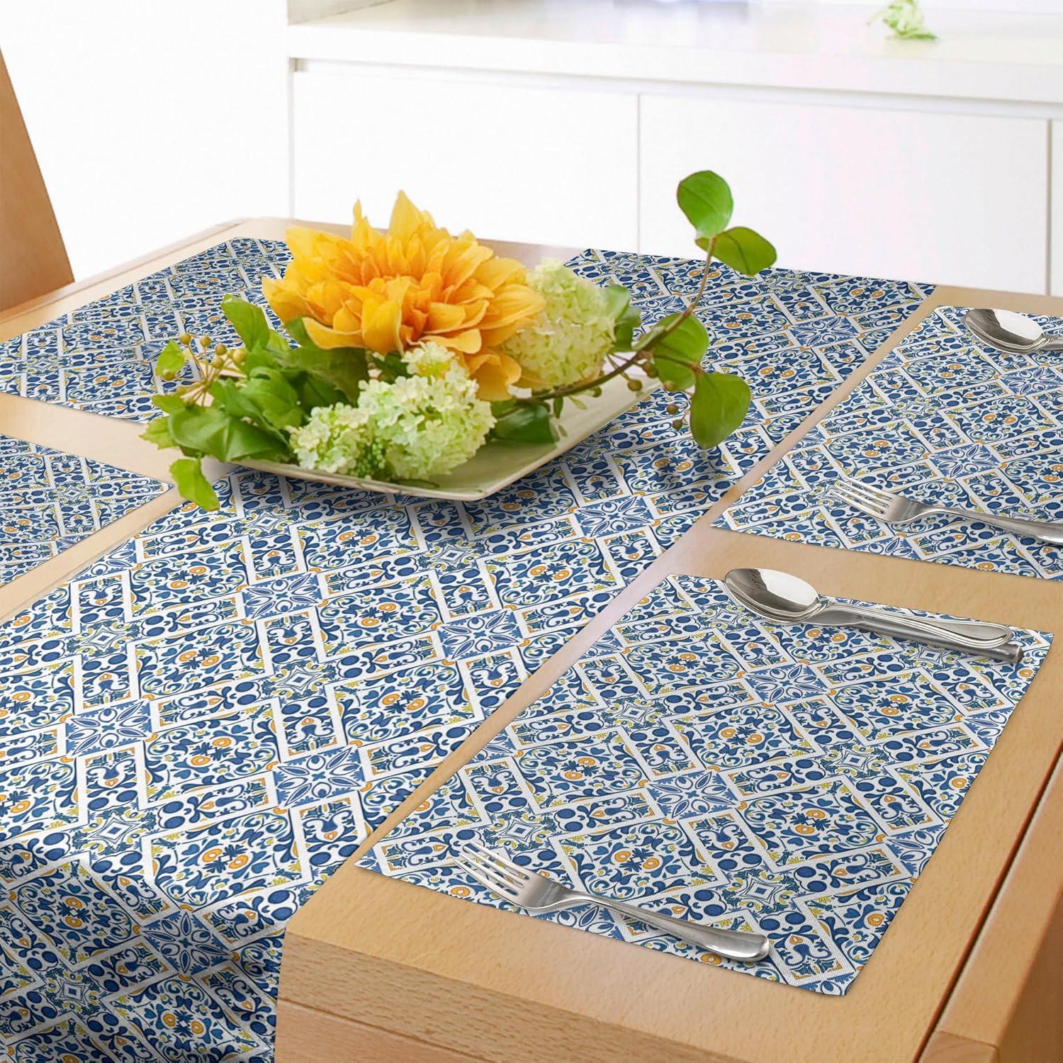 imageAmbesonne Horses Table Runner amp Placemats Classic Swedish Dalecarlian Coral Azure Blue Animals and Green Floral Arrangement Set for Dining Table Decor Placemat 4 pcs Runner 16x72 Blue BurgundyRoyal Blue Orange