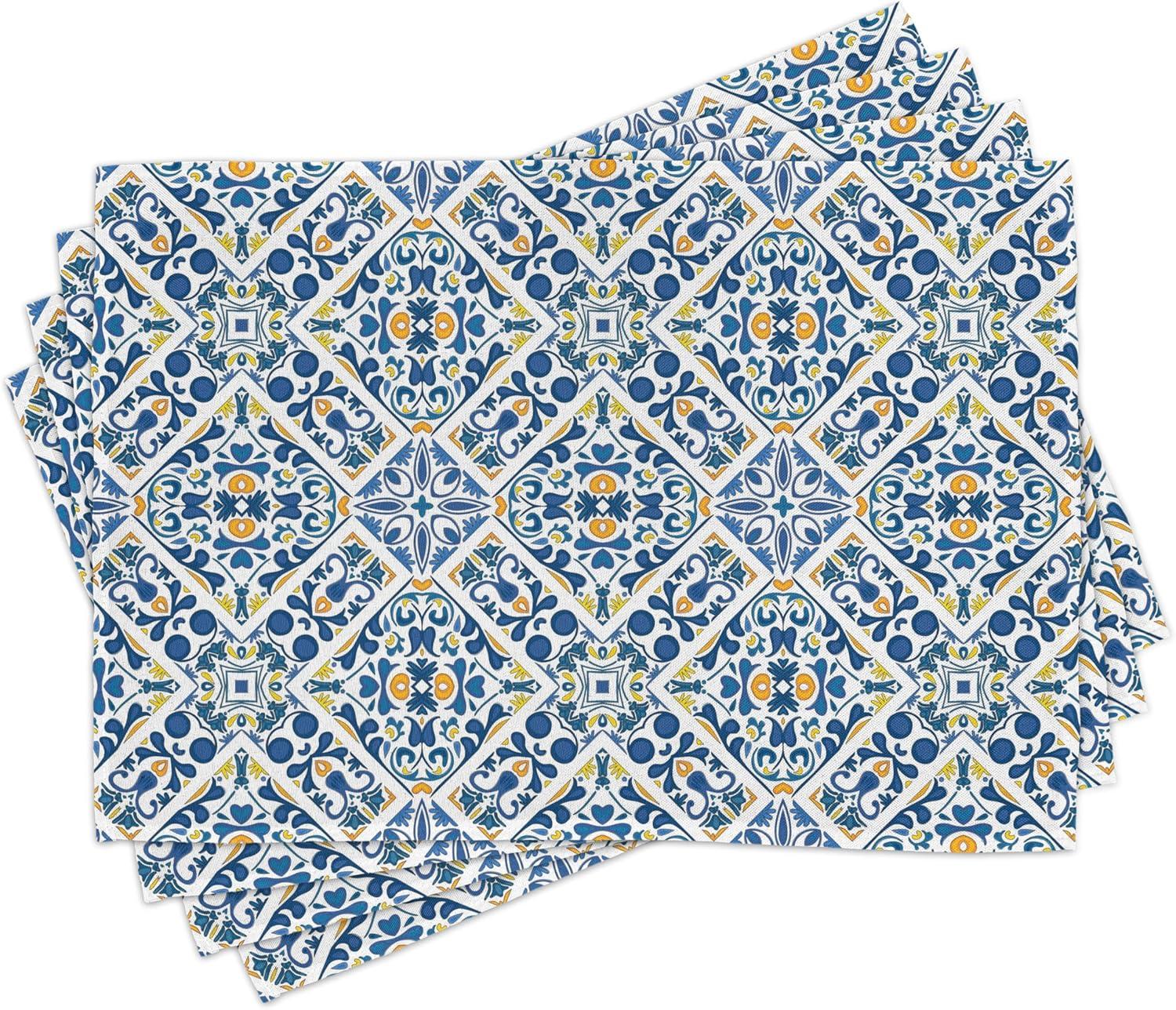 imageAmbesonne Horses Table Runner amp Placemats Classic Swedish Dalecarlian Coral Azure Blue Animals and Green Floral Arrangement Set for Dining Table Decor Placemat 4 pcs Runner 16x72 Blue BurgundyRoyal Blue Orange