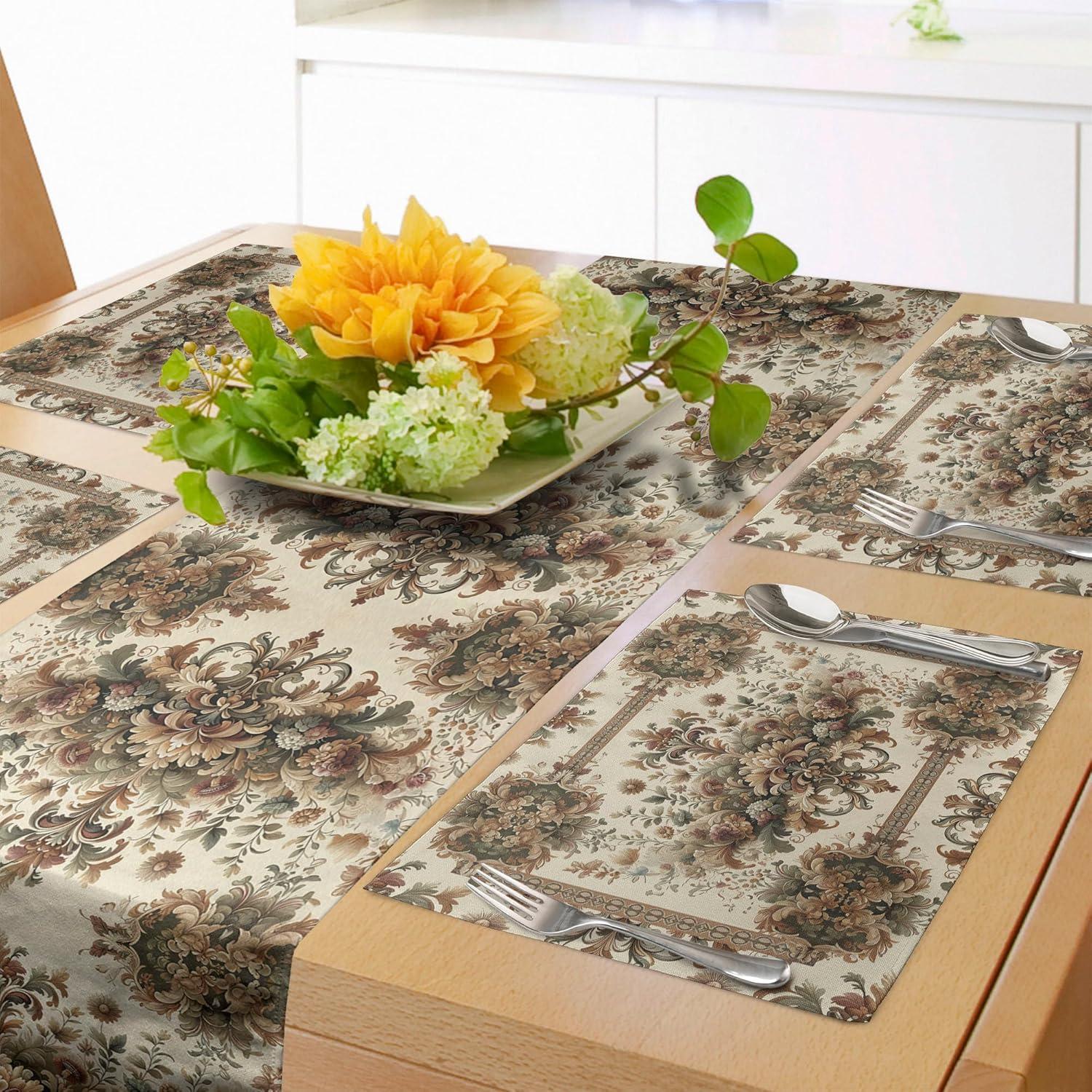 imageAmbesonne Horses Table Runner amp Placemats Classic Swedish Dalecarlian Coral Azure Blue Animals and Green Floral Arrangement Set for Dining Table Decor Placemat 4 pcs Runner 16x72 Blue BurgundyOlive Green Sand Brown