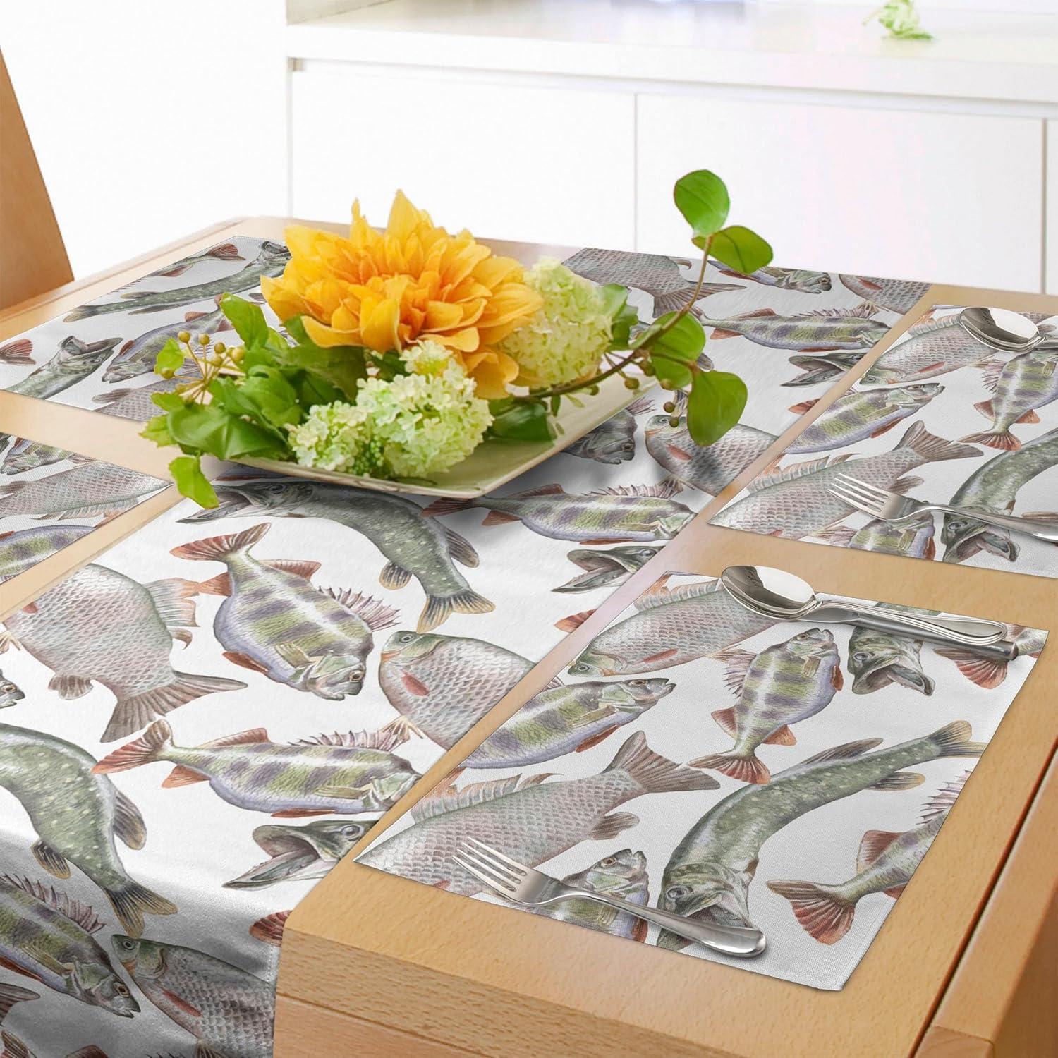 imageAmbesonne Horses Table Runner amp Placemats Classic Swedish Dalecarlian Coral Azure Blue Animals and Green Floral Arrangement Set for Dining Table Decor Placemat 4 pcs Runner 16x72 Blue BurgundyMauve Sage Green