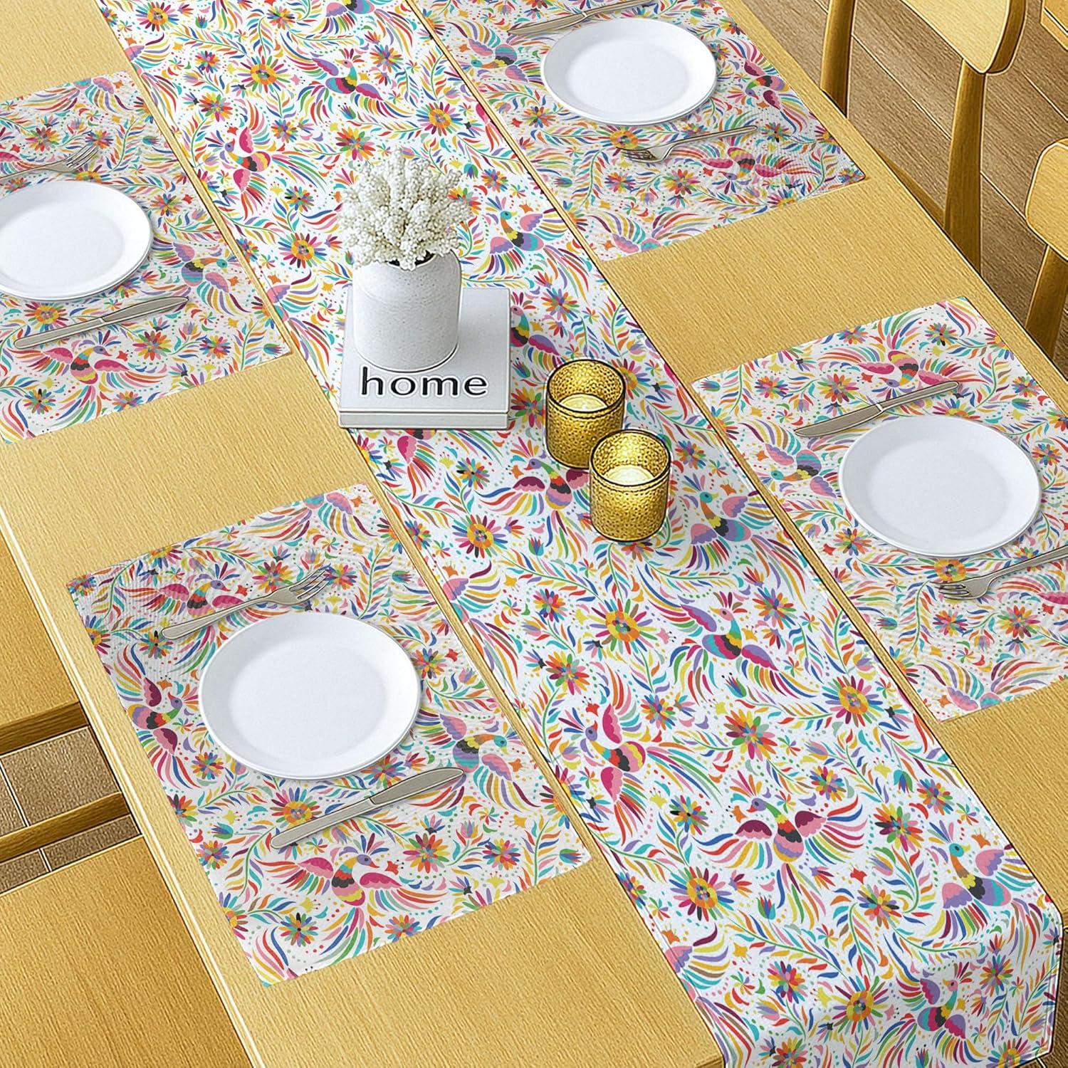 imageAmbesonne Horses Table Runner amp Placemats Classic Swedish Dalecarlian Coral Azure Blue Animals and Green Floral Arrangement Set for Dining Table Decor Placemat 4 pcs Runner 16x72 Blue BurgundyRed Cream