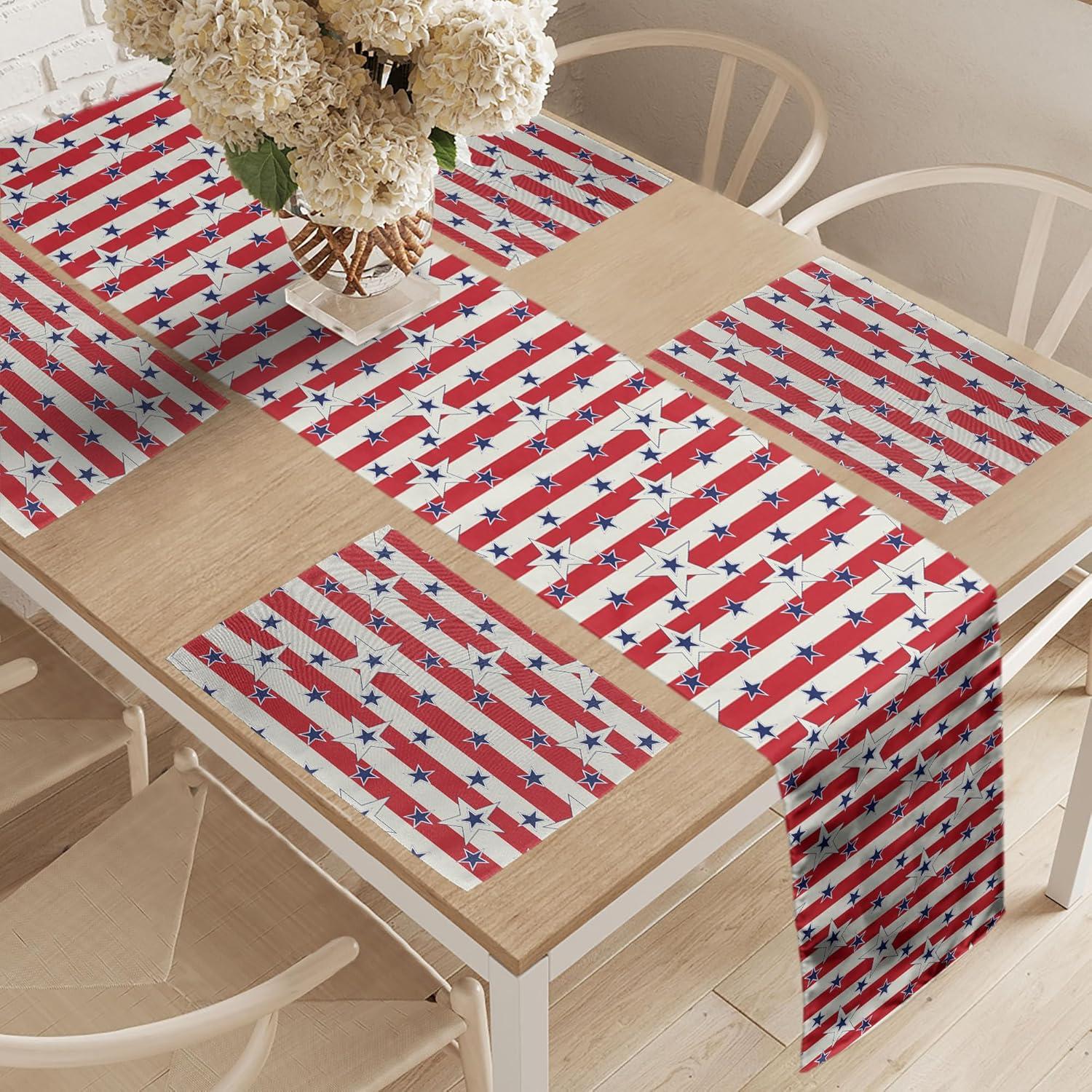 imageAmbesonne Horses Table Runner amp Placemats Classic Swedish Dalecarlian Coral Azure Blue Animals and Green Floral Arrangement Set for Dining Table Decor Placemat 4 pcs Runner 16x72 Blue BurgundyNavy Blue