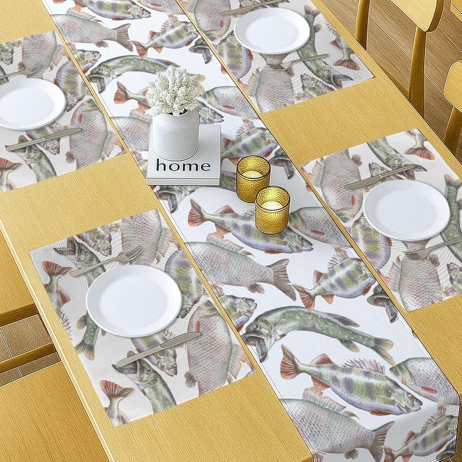 imageAmbesonne Horses Table Runner amp Placemats Classic Swedish Dalecarlian Coral Azure Blue Animals and Green Floral Arrangement Set for Dining Table Decor Placemat 4 pcs Runner 16x72 Blue BurgundyMauve Sage Green