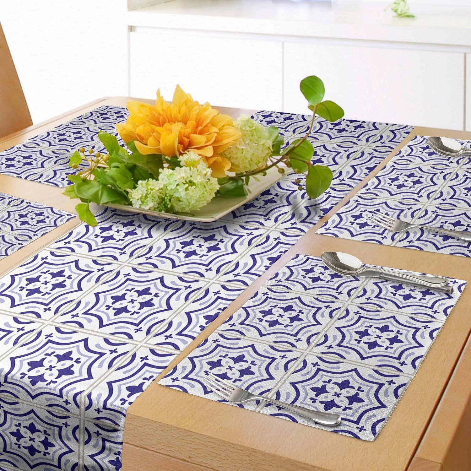 imageAmbesonne Horses Table Runner amp Placemats Classic Swedish Dalecarlian Coral Azure Blue Animals and Green Floral Arrangement Set for Dining Table Decor Placemat 4 pcs Runner 16x72 Blue BurgundyViolet Blue