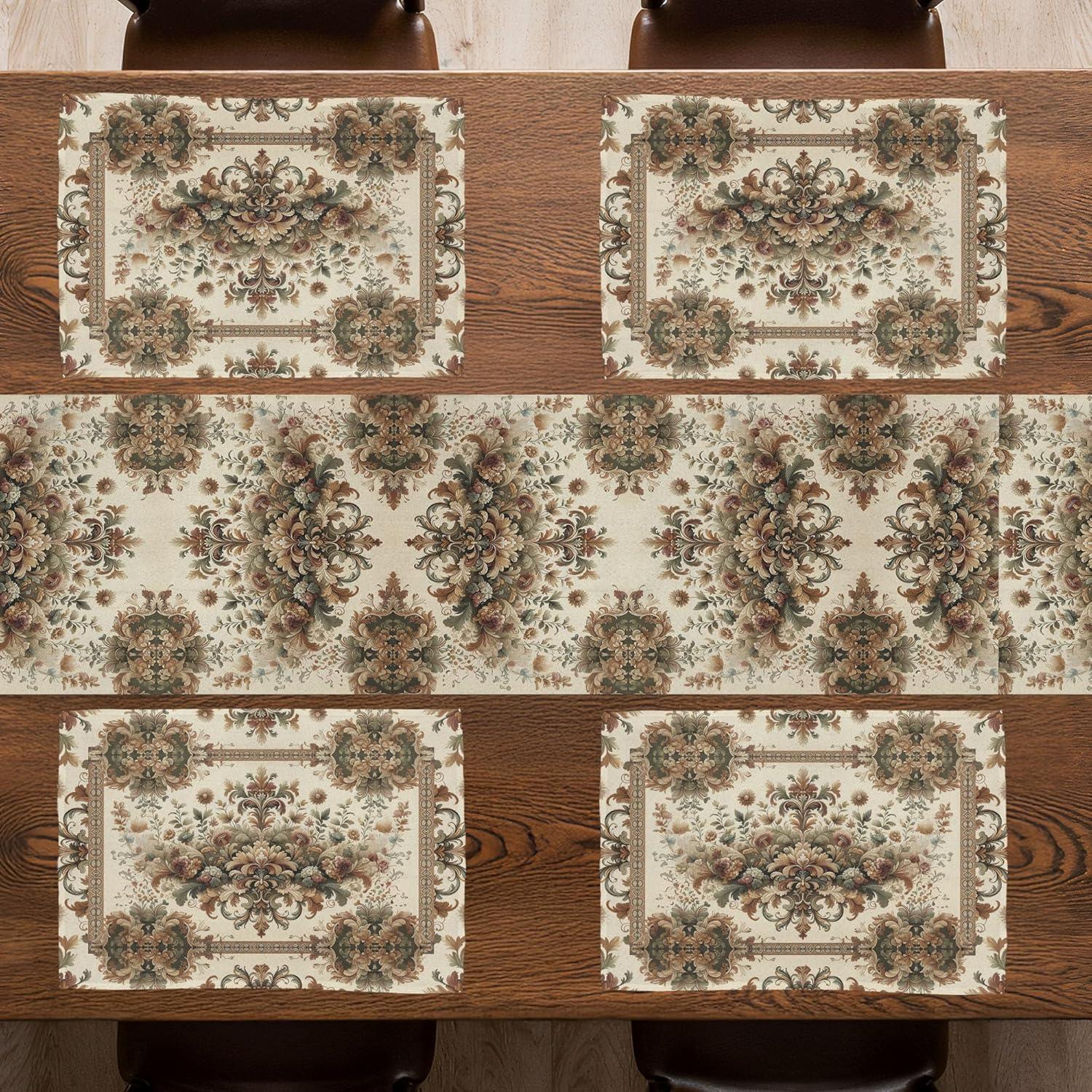 imageAmbesonne Horses Table Runner amp Placemats Classic Swedish Dalecarlian Coral Azure Blue Animals and Green Floral Arrangement Set for Dining Table Decor Placemat 4 pcs Runner 16x72 Blue BurgundyOlive Green Sand Brown