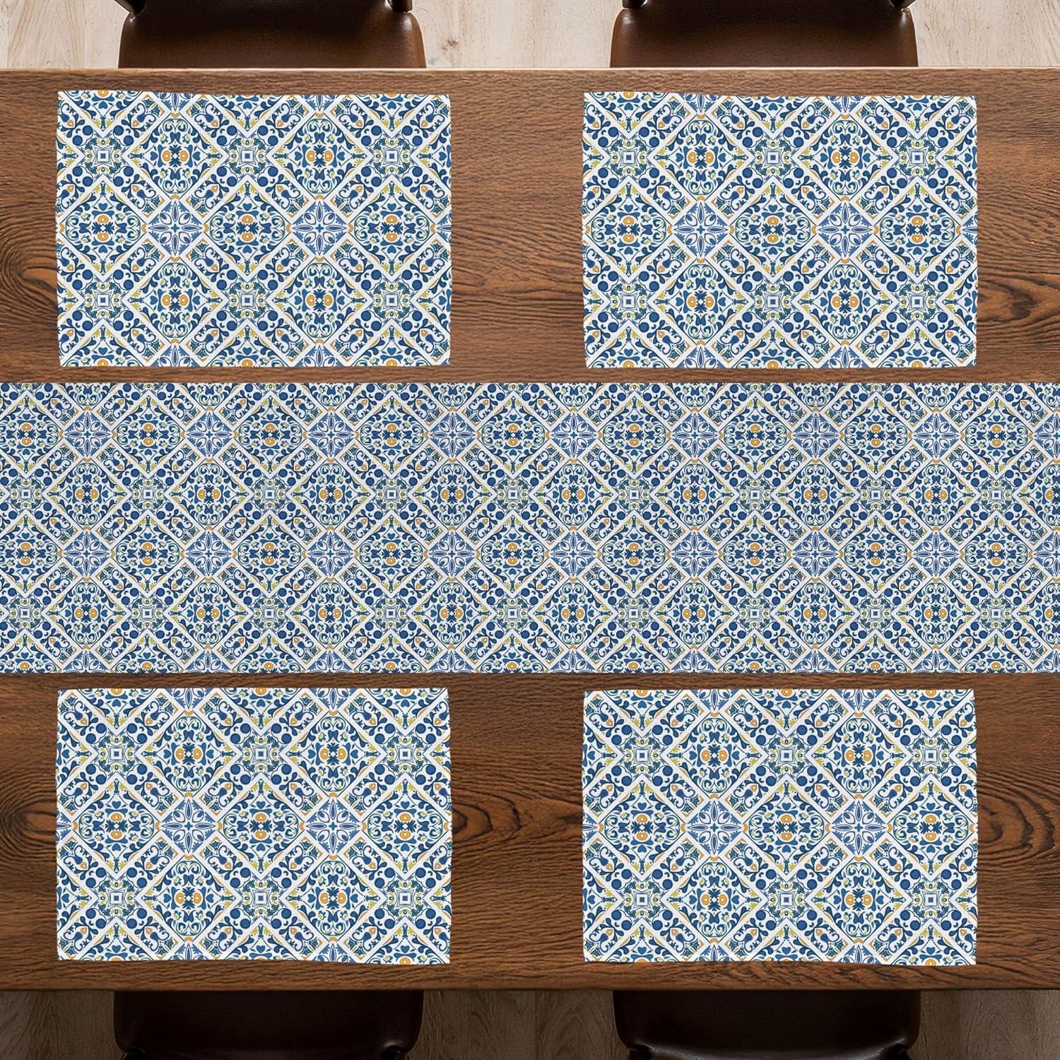 imageAmbesonne Horses Table Runner amp Placemats Classic Swedish Dalecarlian Coral Azure Blue Animals and Green Floral Arrangement Set for Dining Table Decor Placemat 4 pcs Runner 16x72 Blue BurgundyRoyal Blue Orange