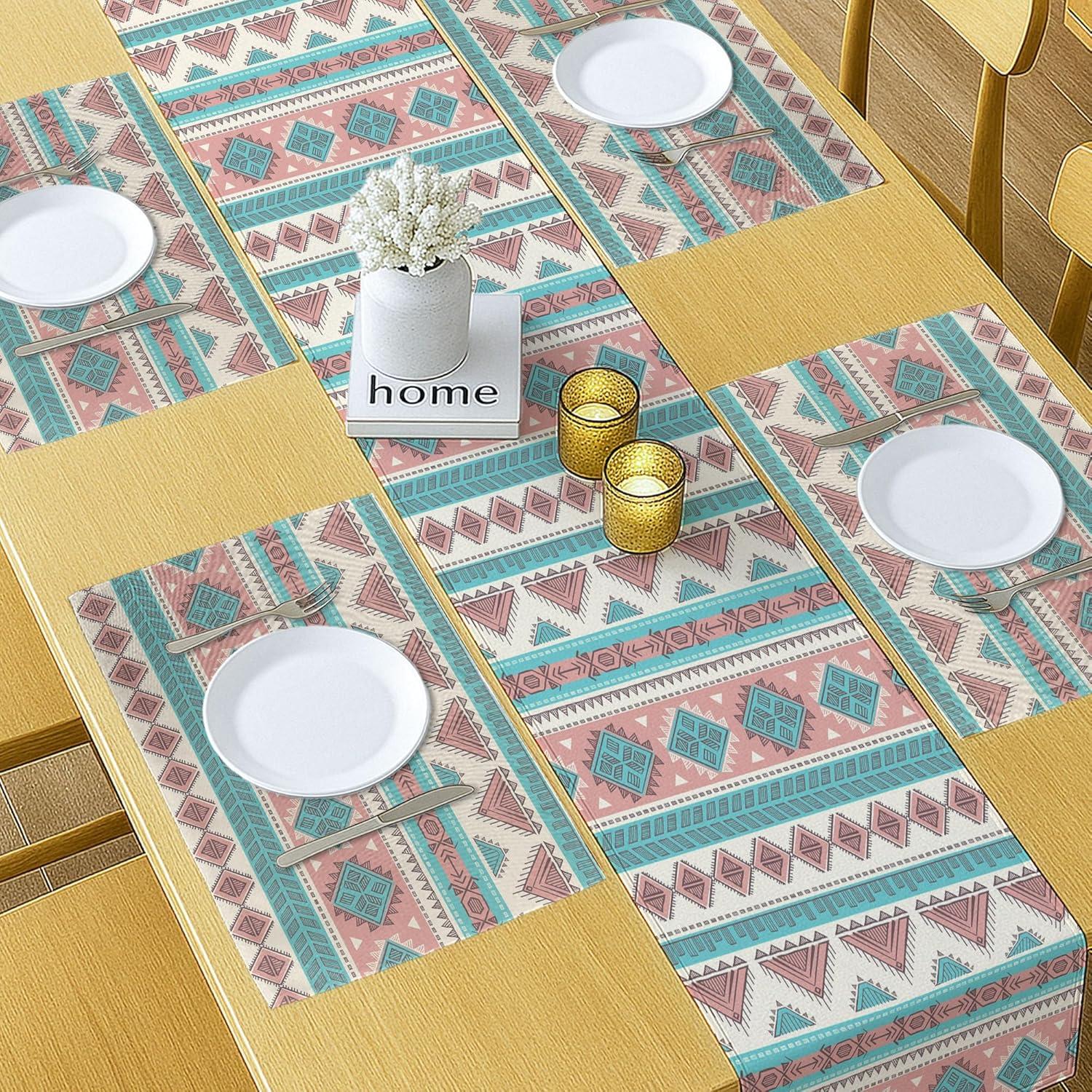 imageAmbesonne Horses Table Runner amp Placemats Classic Swedish Dalecarlian Coral Azure Blue Animals and Green Floral Arrangement Set for Dining Table Decor Placemat 4 pcs Runner 16x72 Blue BurgundyPeach Cream