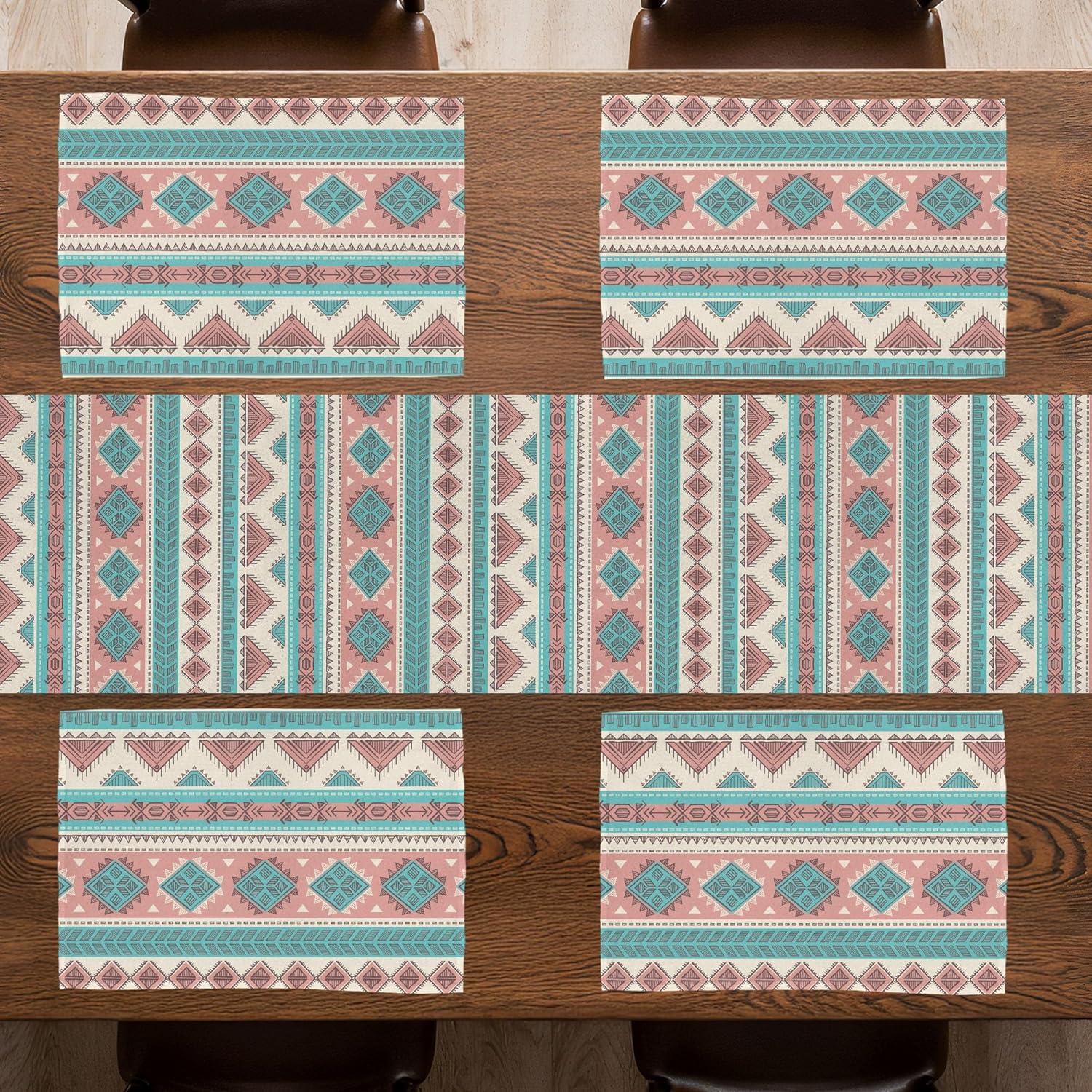 imageAmbesonne Horses Table Runner amp Placemats Classic Swedish Dalecarlian Coral Azure Blue Animals and Green Floral Arrangement Set for Dining Table Decor Placemat 4 pcs Runner 16x72 Blue BurgundyPeach Cream