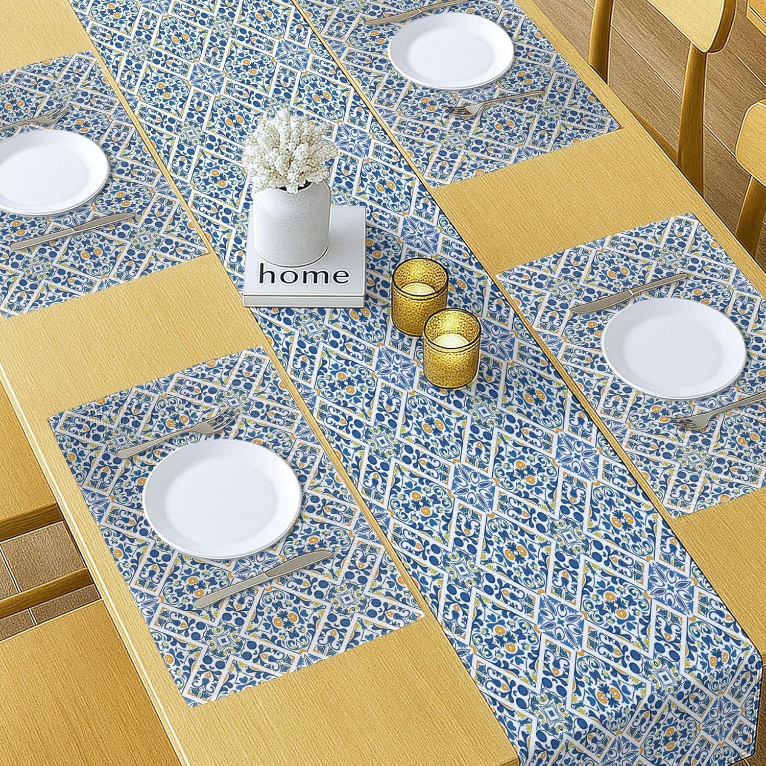 imageAmbesonne Horses Table Runner amp Placemats Classic Swedish Dalecarlian Coral Azure Blue Animals and Green Floral Arrangement Set for Dining Table Decor Placemat 4 pcs Runner 16x72 Blue BurgundyRoyal Blue Orange